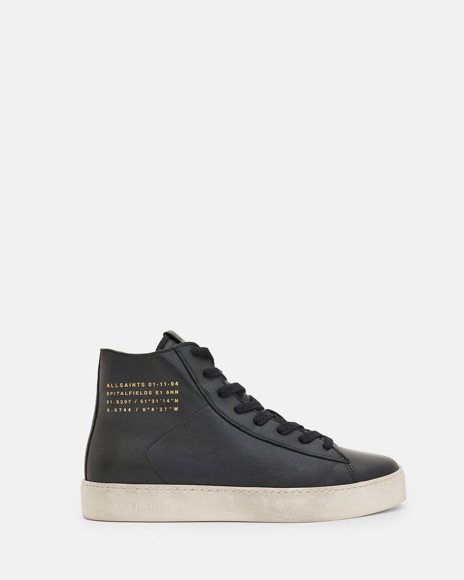 AllSaints Tana Leather High Top Trainers,, Black, Size: UK