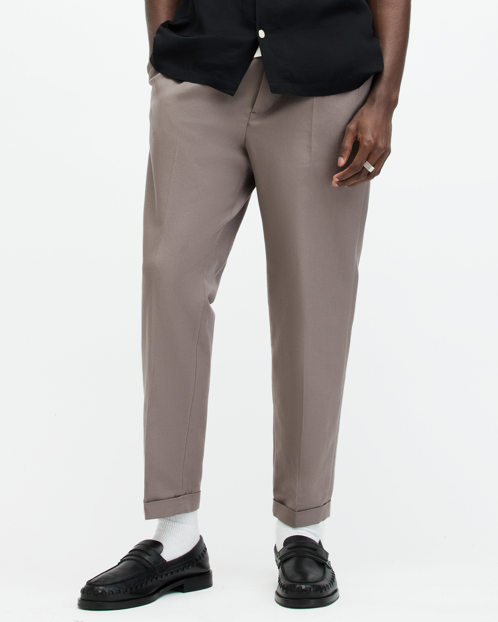 Allsaints Tallis Slim Fit Cropped Tapered Trousers In Chestnut Brown