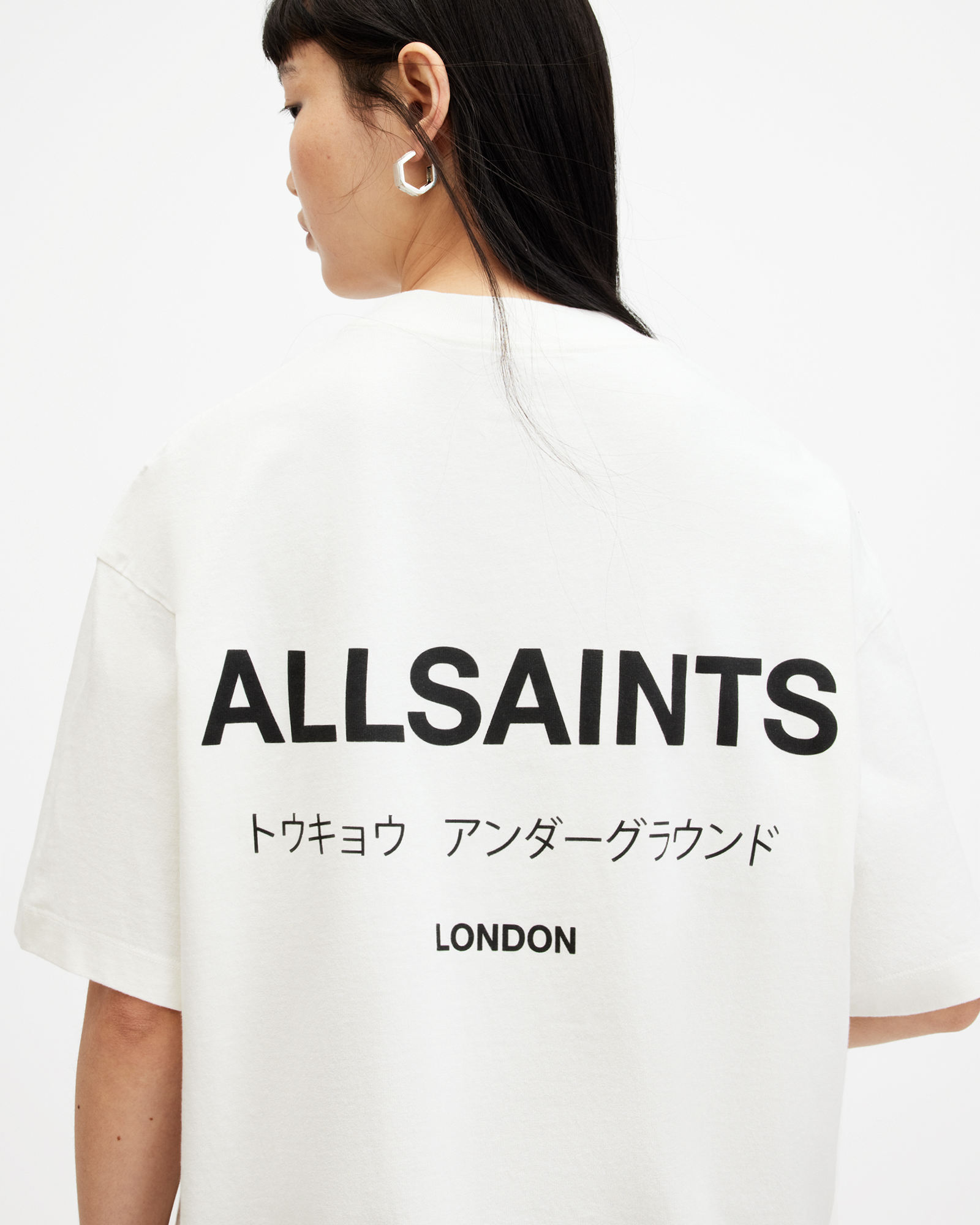 AllSaints Underground Oversized Crew T-Shirt,, ASHEN WHITE