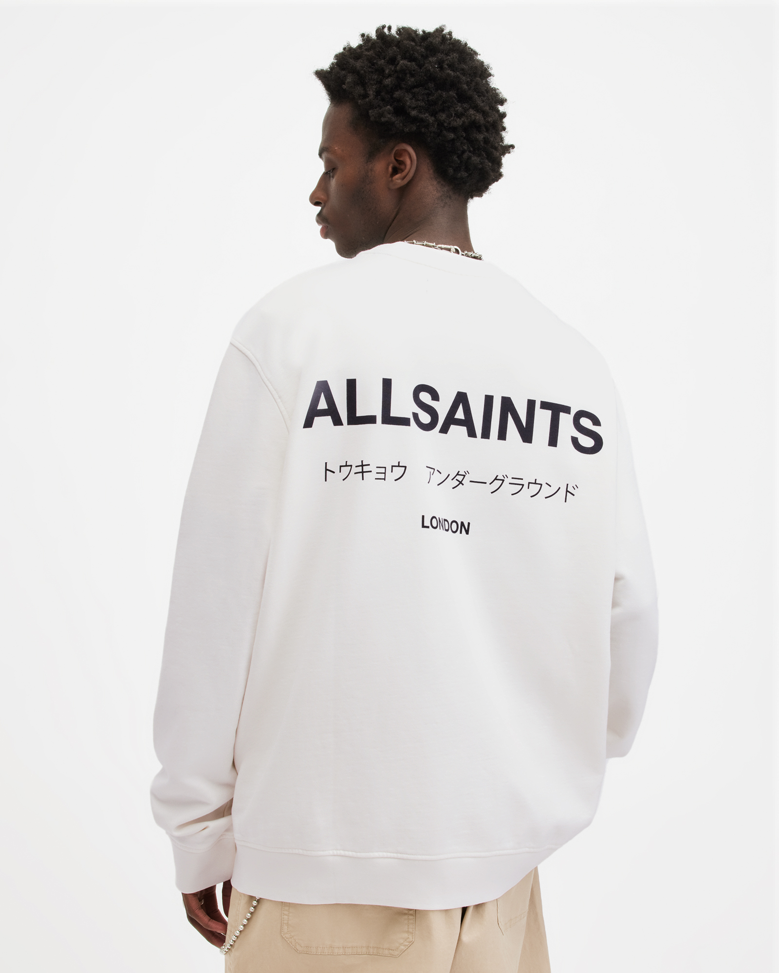AllSaints Underground Oversized Crew Sweatshirt,, ASHEN WHITE