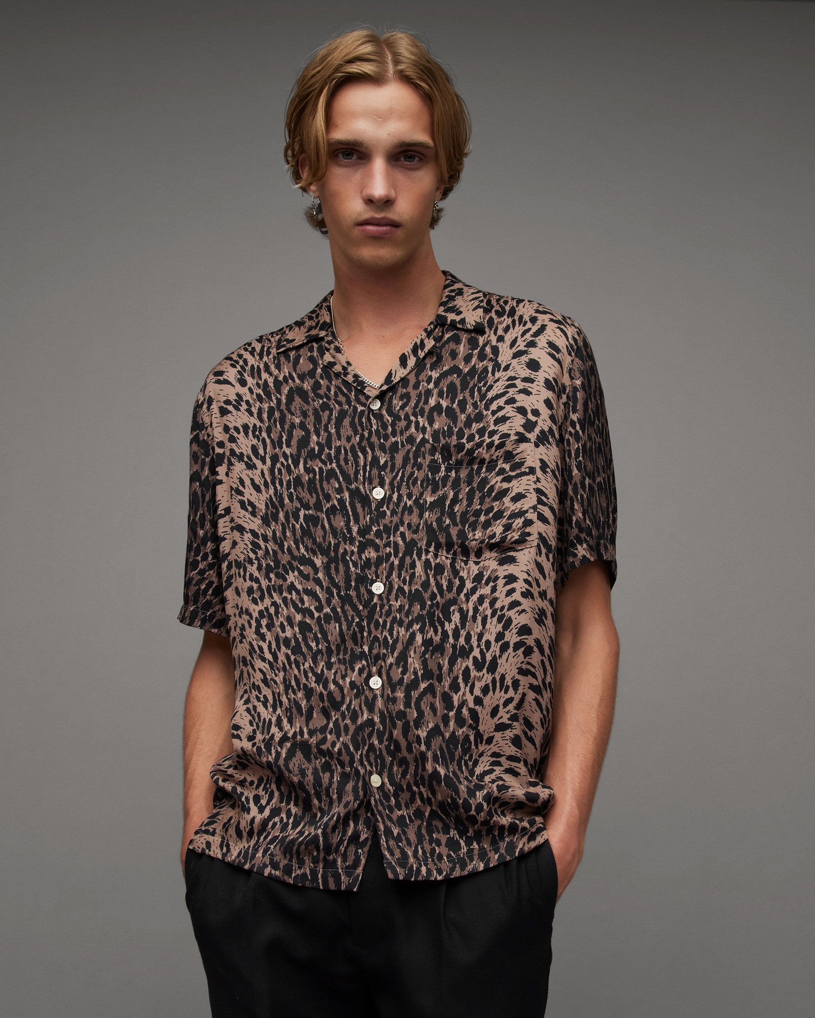 AllSaints Leoza Leopard Print Relaxed Fit Shirt