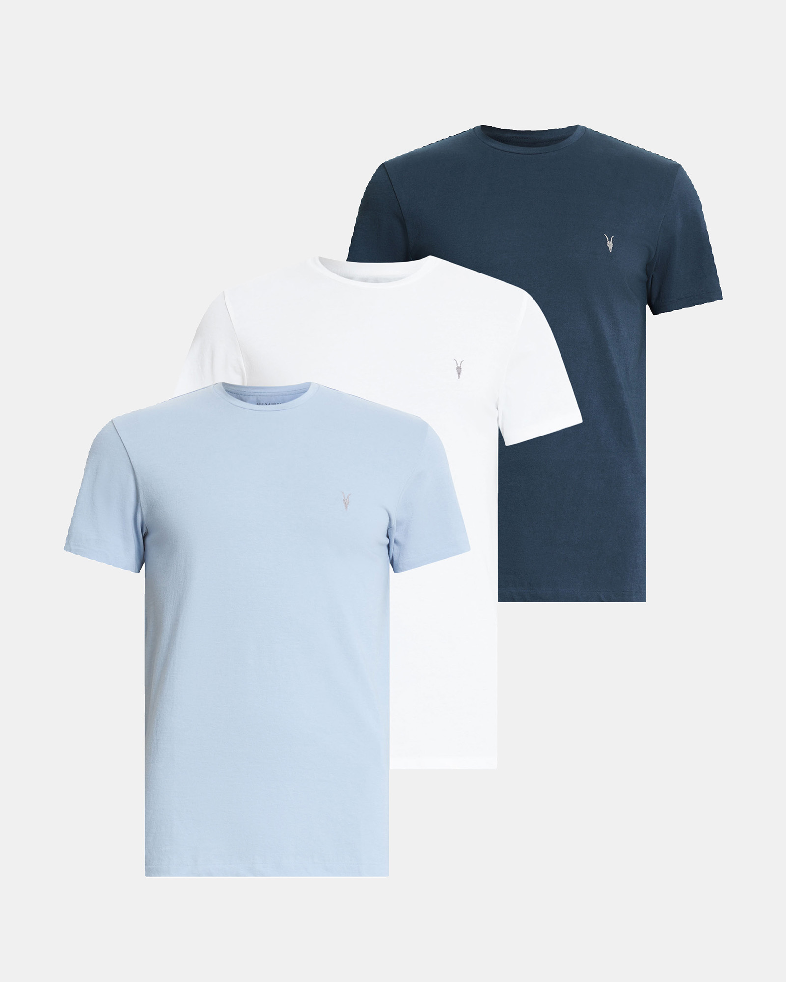 AllSaints Tonic Crew Ramskull T-Shirts 3 Pack,, BLUE/BLUE/WHITE