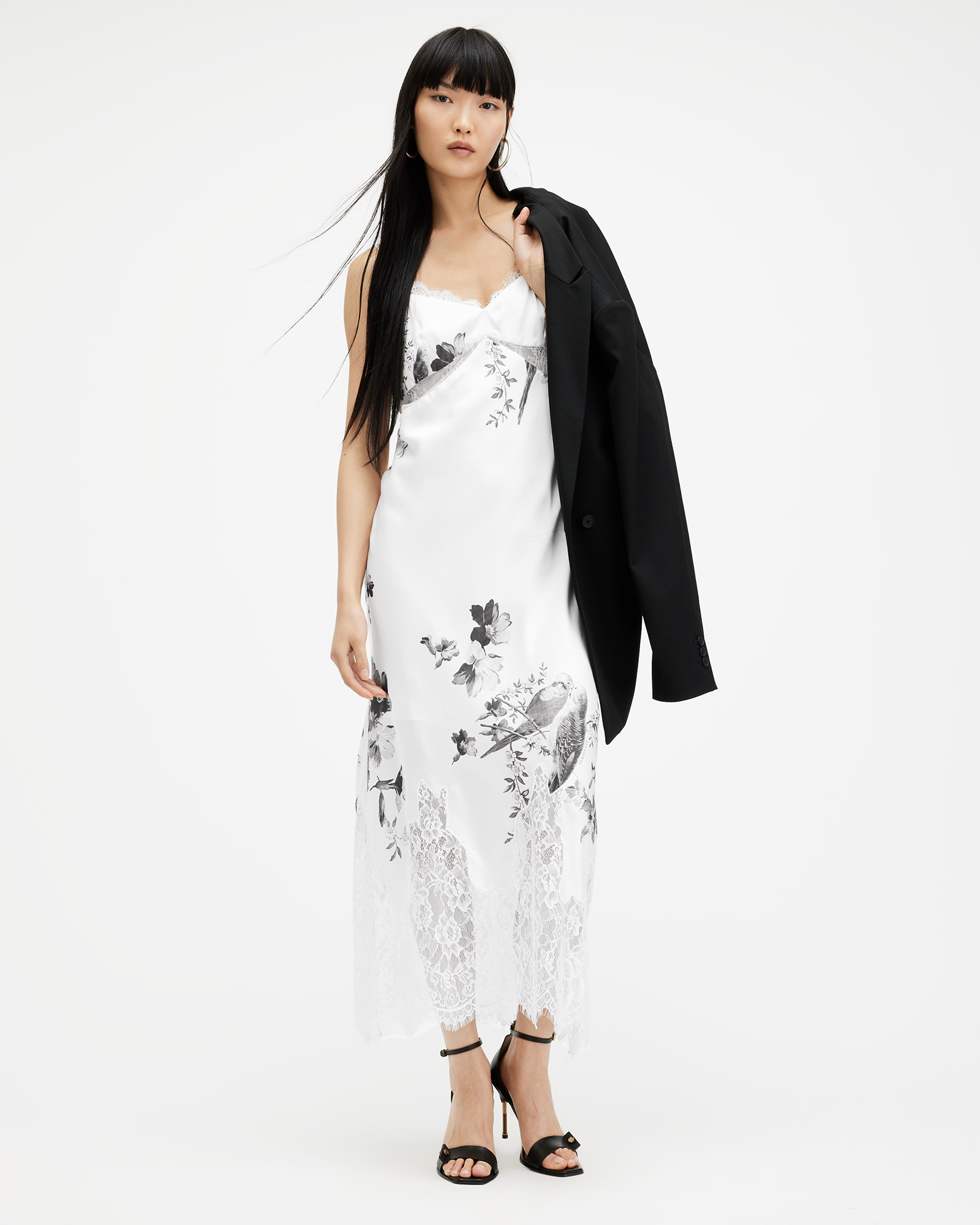 AllSaints Evangelia Iona Slim Fit Midi Slip Dress,, Off White