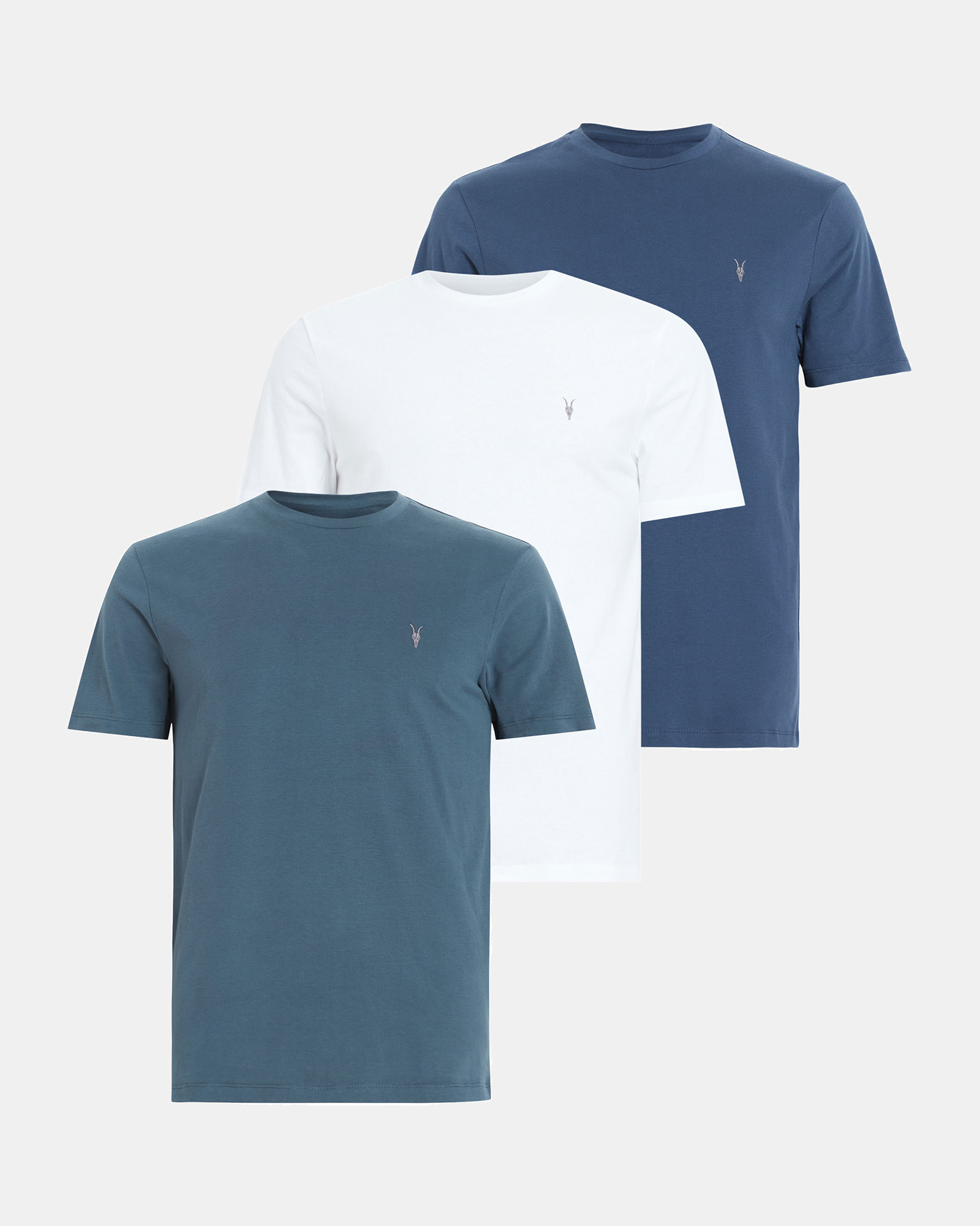 AllSaints Brace Brushed Cotton T-Shirts 3 Pack,, OPT WHT/BLUE/BLUE