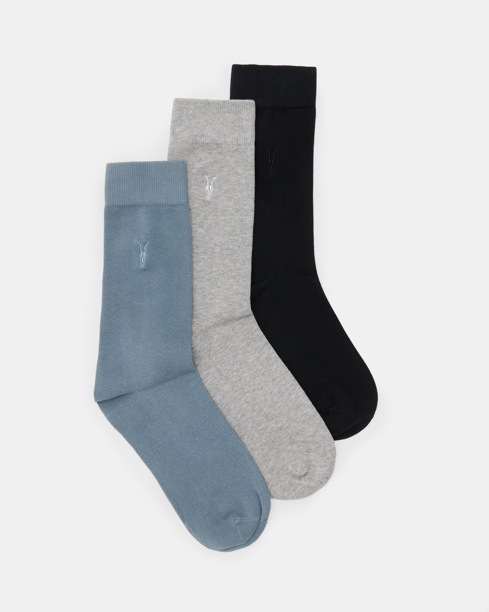 Adan Ramskull Embroidered Socks 3 Pack BLUE/GREY ML/BLK | ALLSAINTS