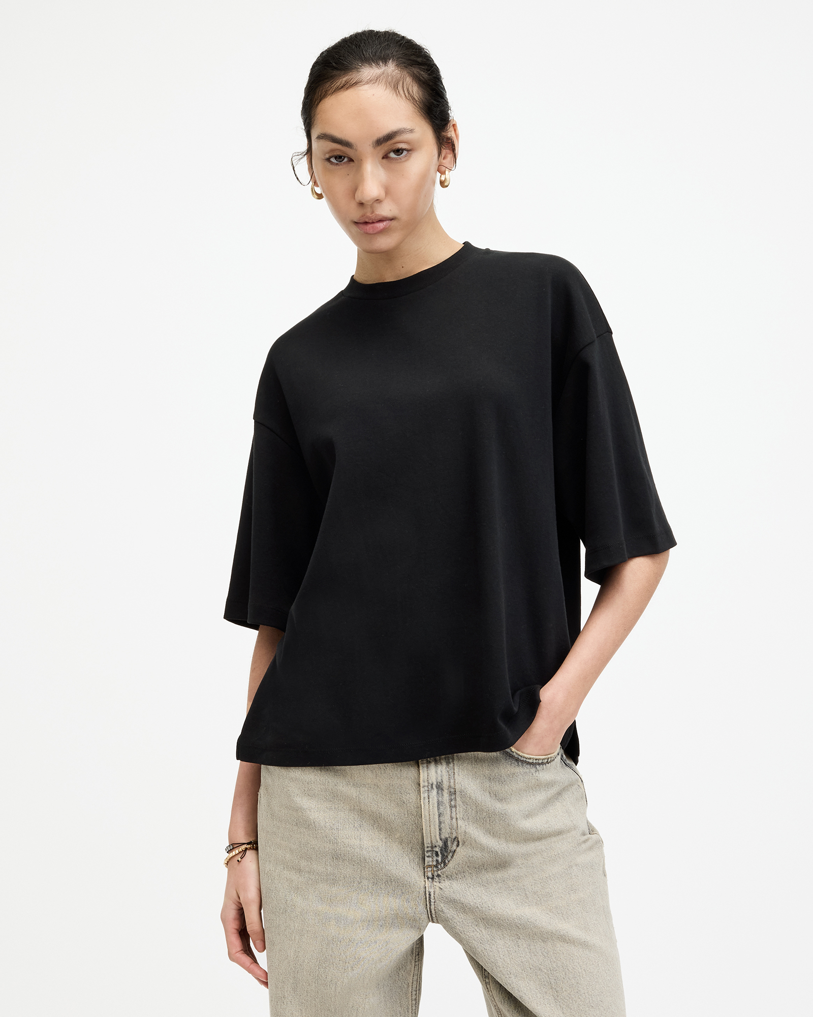 AllSaints Amelie Oversized Boxy T-Shirt,, Black