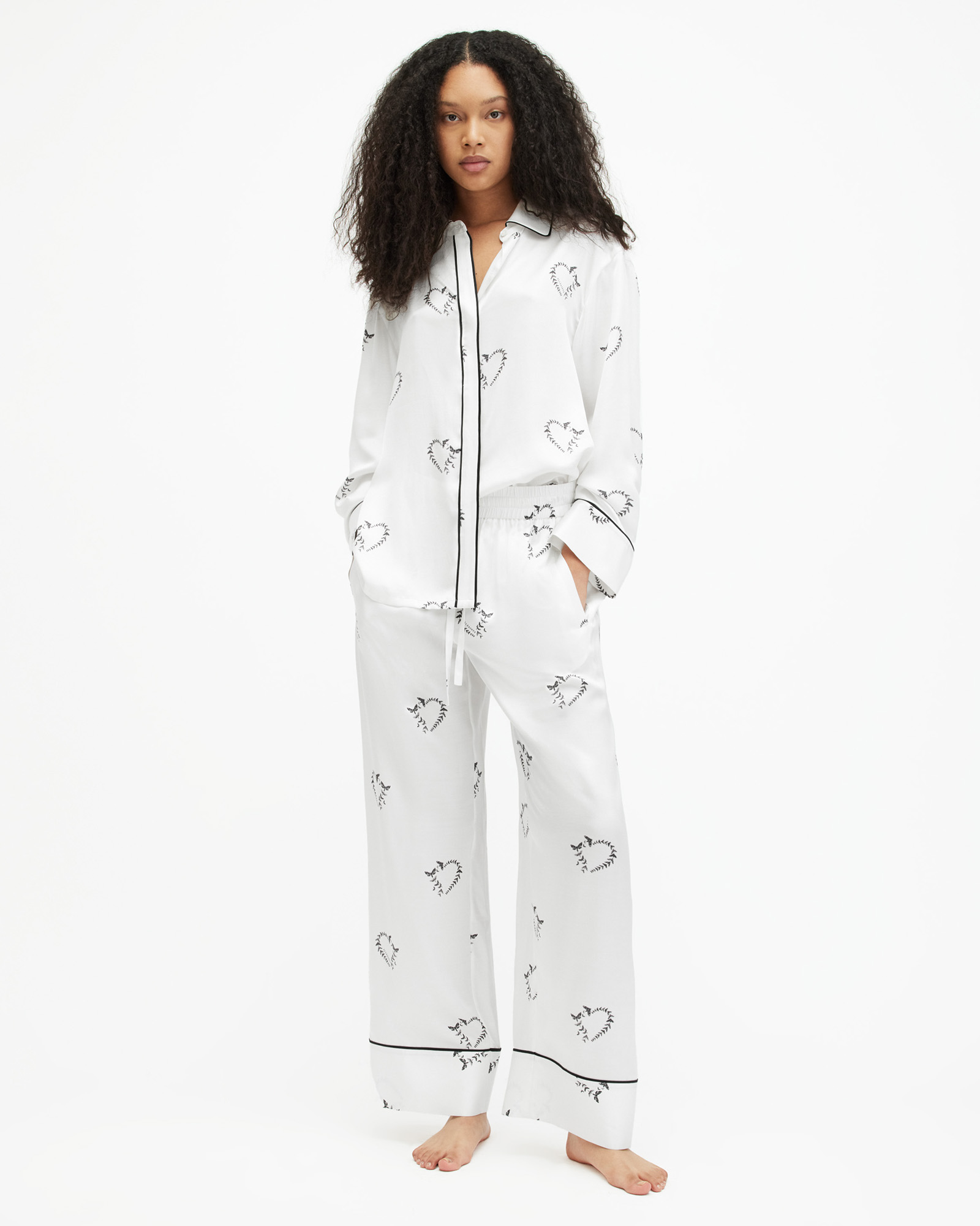 Shop Allsaints Sofi Silk Blend Escalera Pyjama Pants In Ecru White