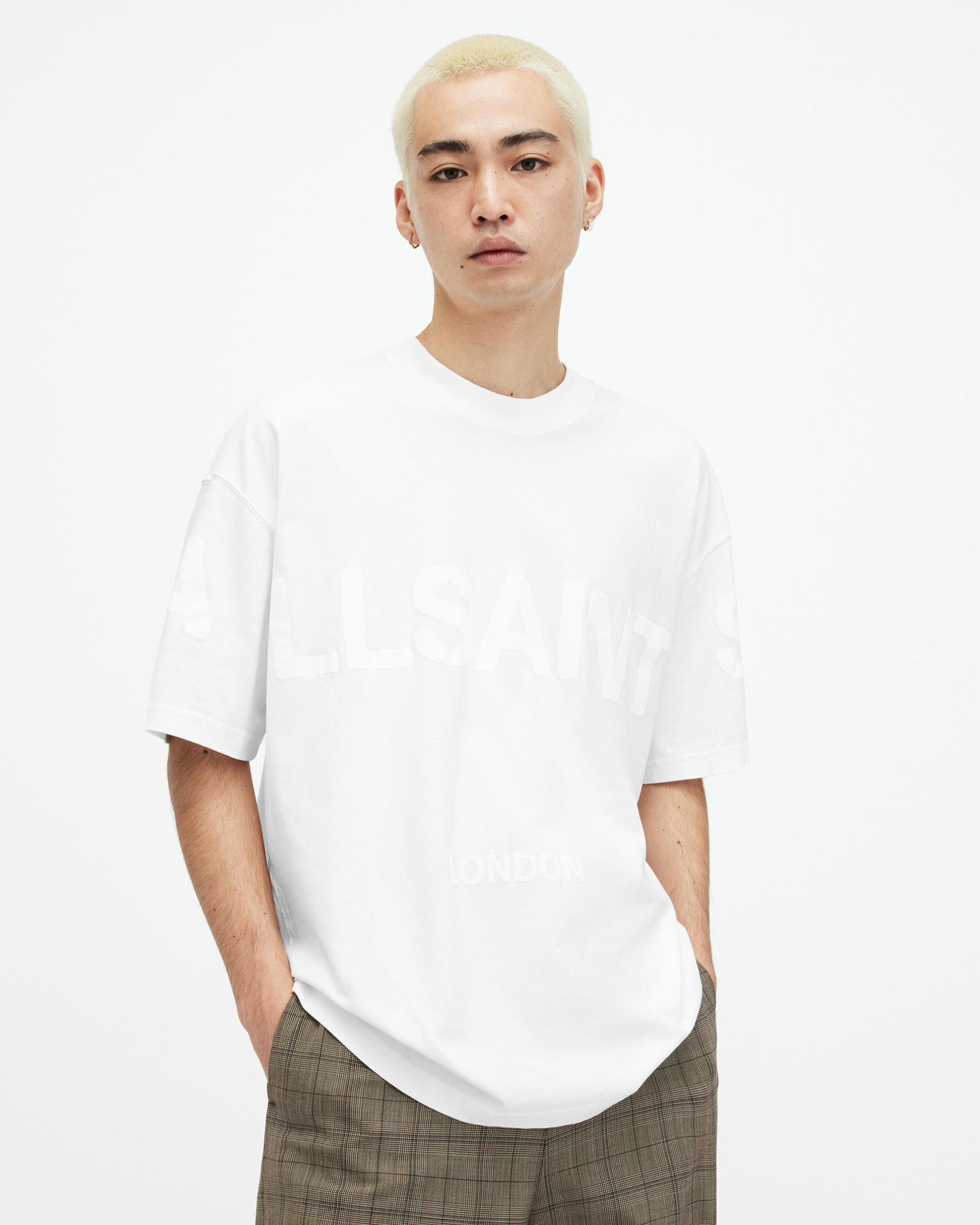 AllSaints Biggy Oversized Logo Print T-Shirt,, Optic White