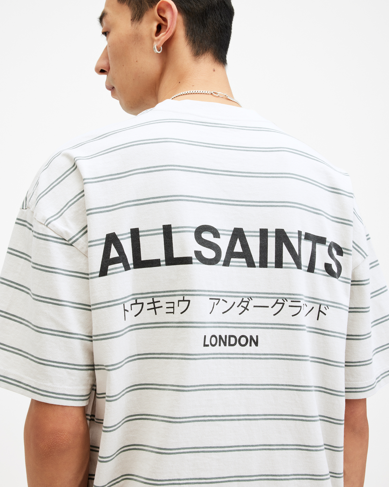 AllSaints Underground Oversized Stripe T-Shirt,, SPECKLE GRY/GREY