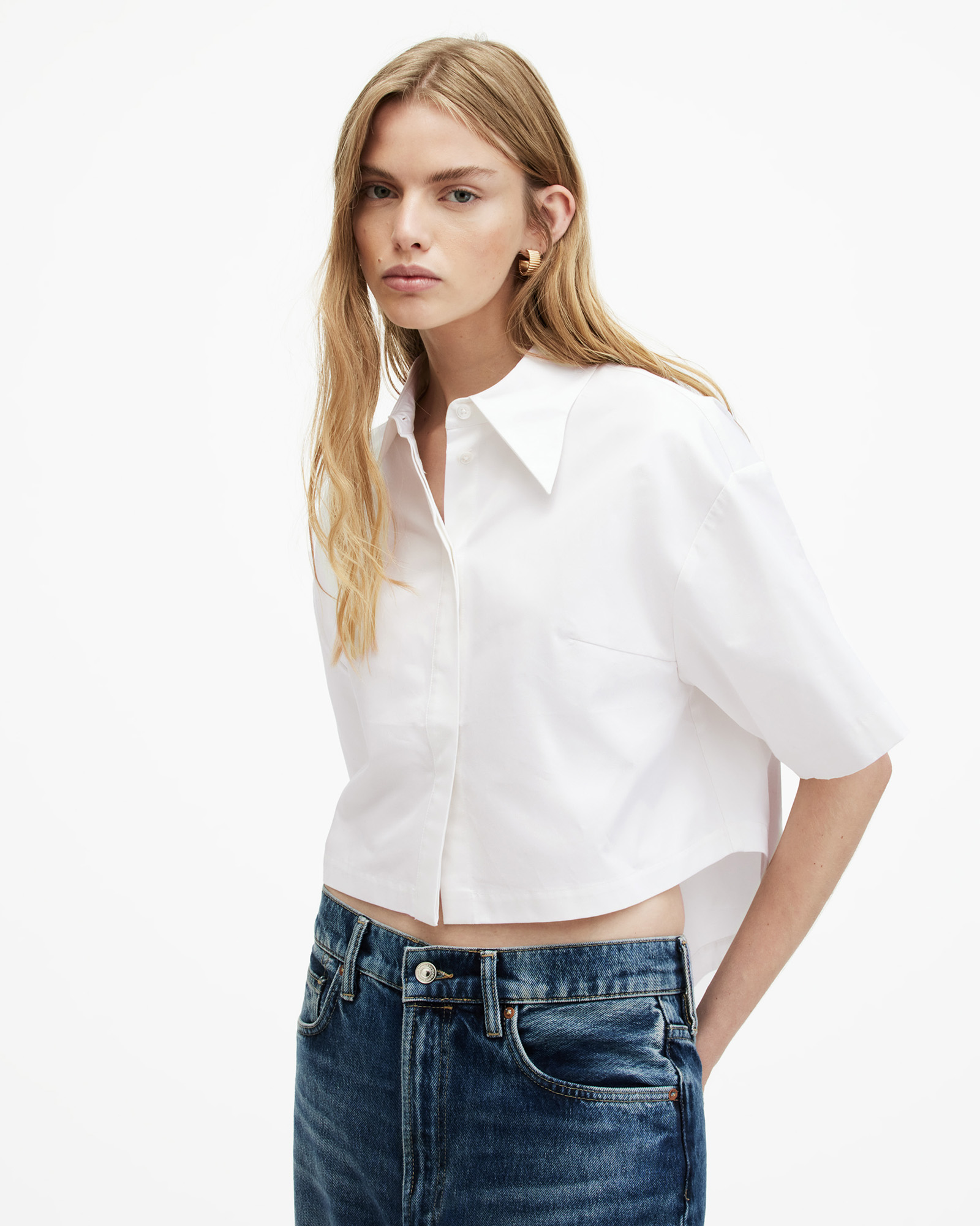 AllSaints Joanna Relaxed Fit Cropped Shirt,, White