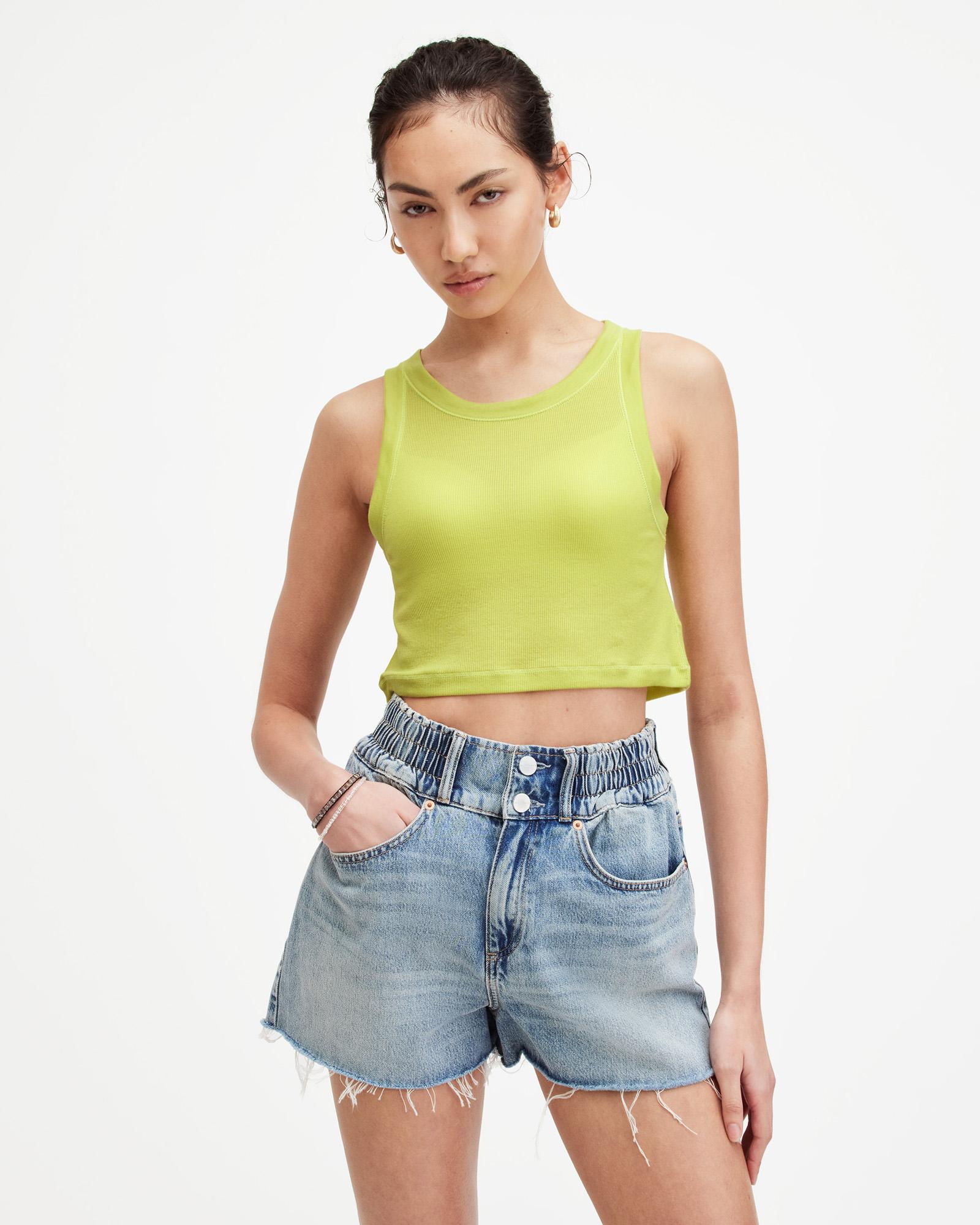 Shop Allsaints Rina Sleeveless Cropped Tank Top In Zest Lime Green