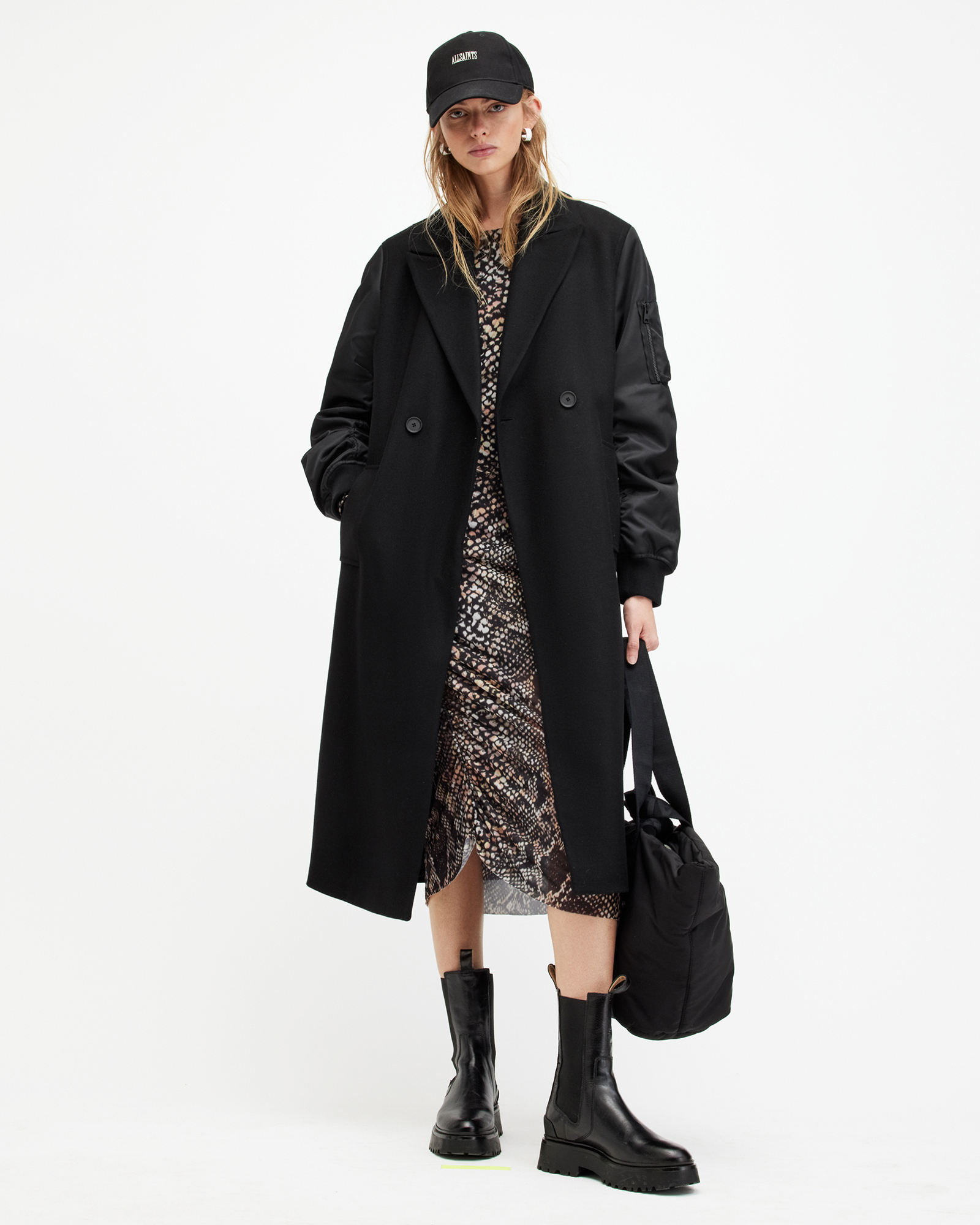 AllSaints Paulah Wool Cashmere Blend Long Coat,, Black