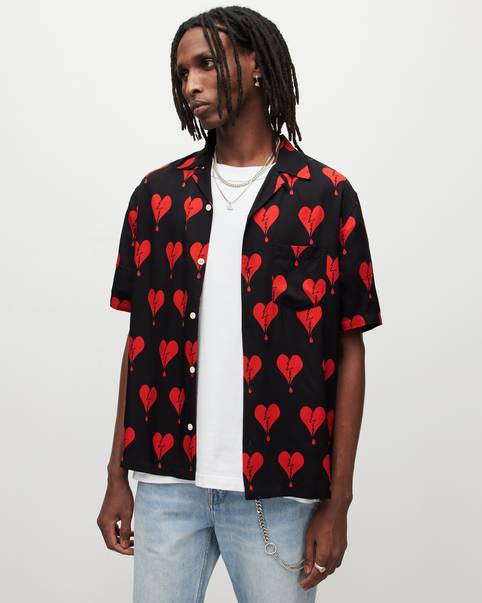 AllSaints Break Up Heart Motif Print Shirt