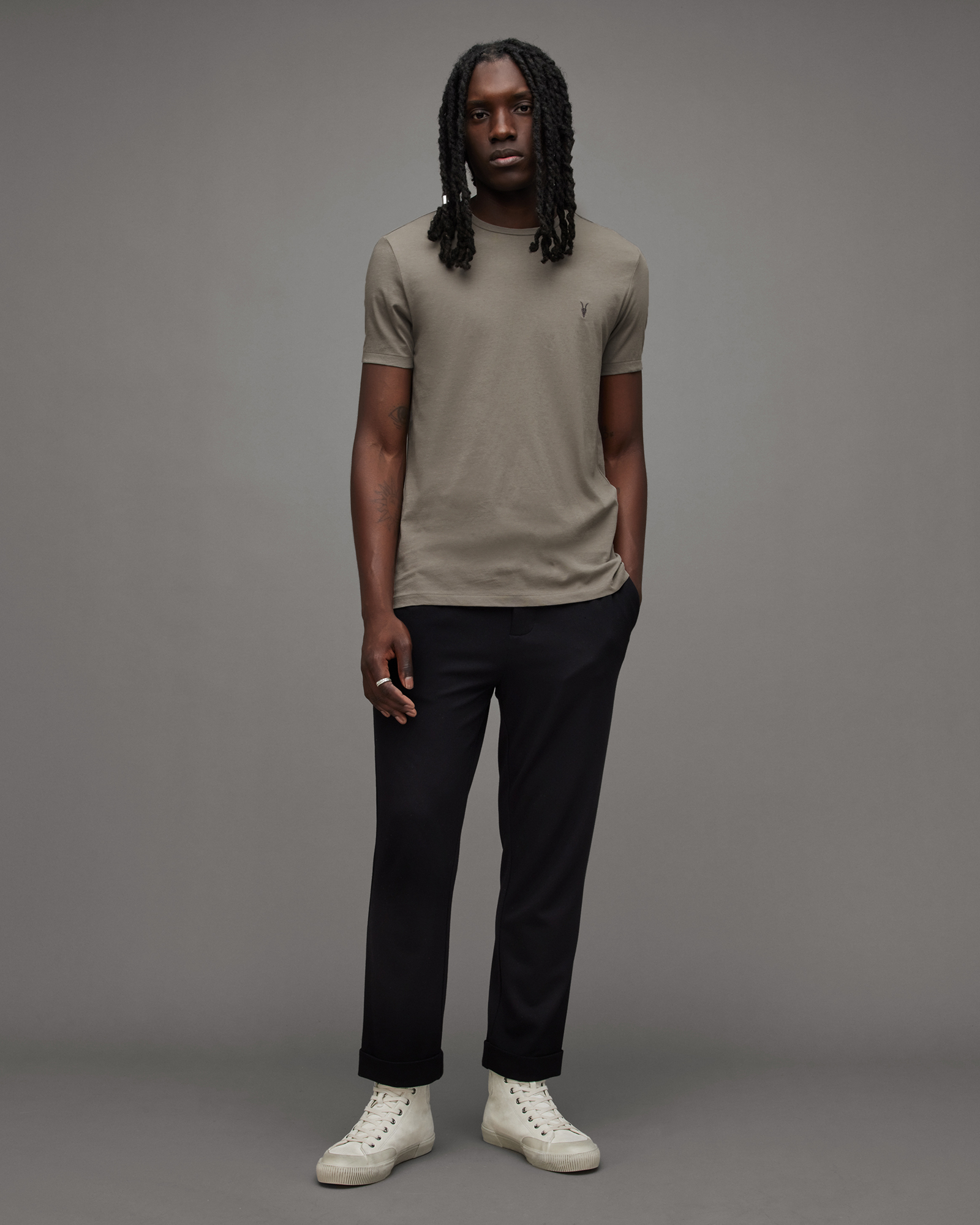 AllSaints Men's Cotton Slim Fit Tonic Crew T-Shirt, Grey, Size: XS