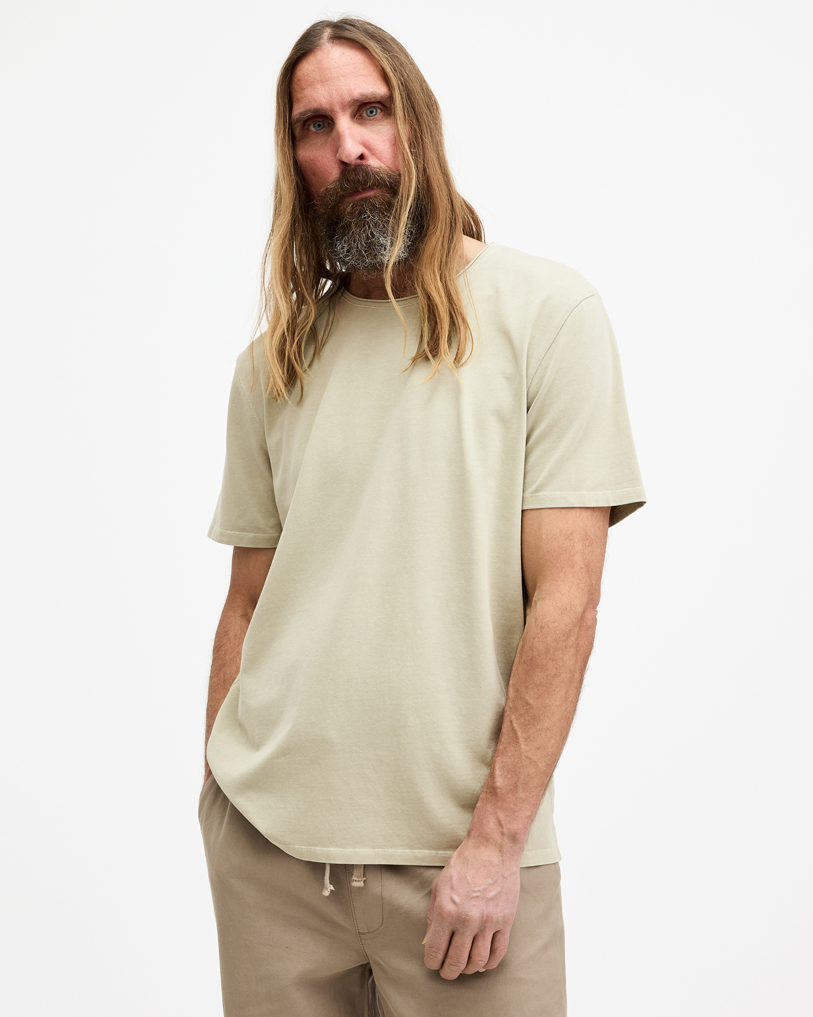 AllSaints Bodega Crew Neck Raw Edge T-Shirt,, HERB GREEN, Size: