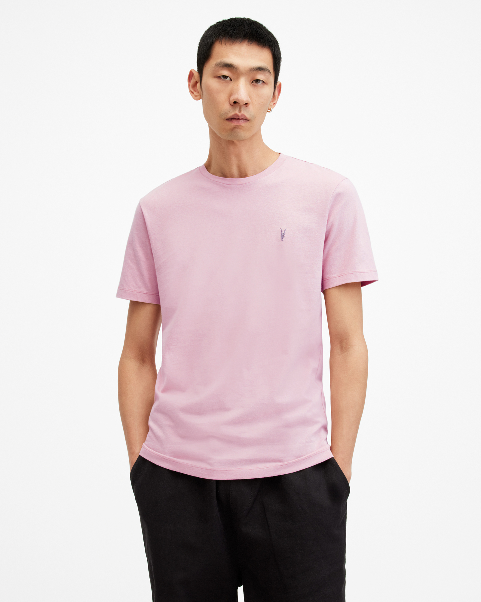 Shop Allsaints Brace Brushed Cotton Crew Neck T-shirt, In Bramble Pink