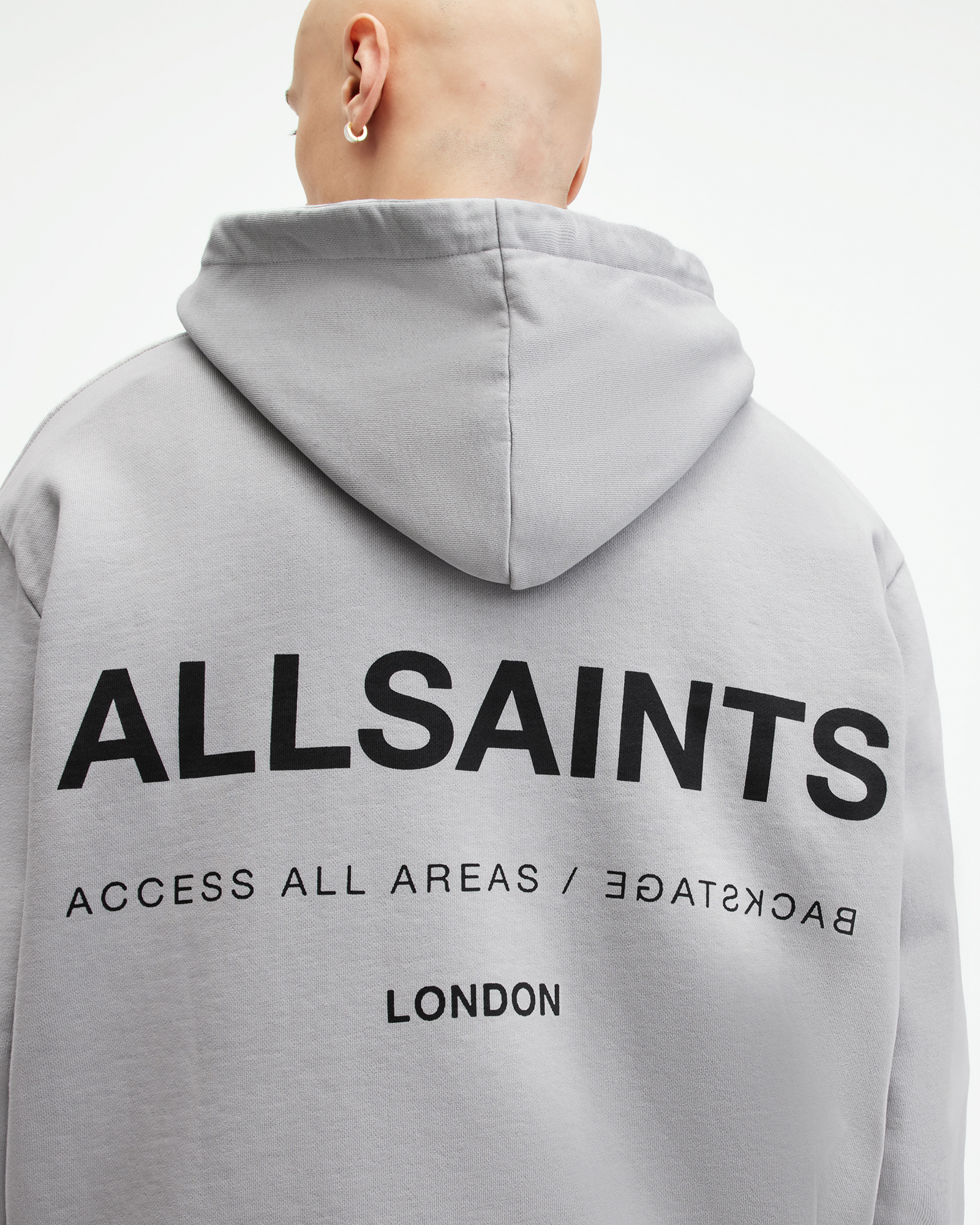 Shop Allsaints Access Relaxed Fit Logo Hoodie In Smokey Grey