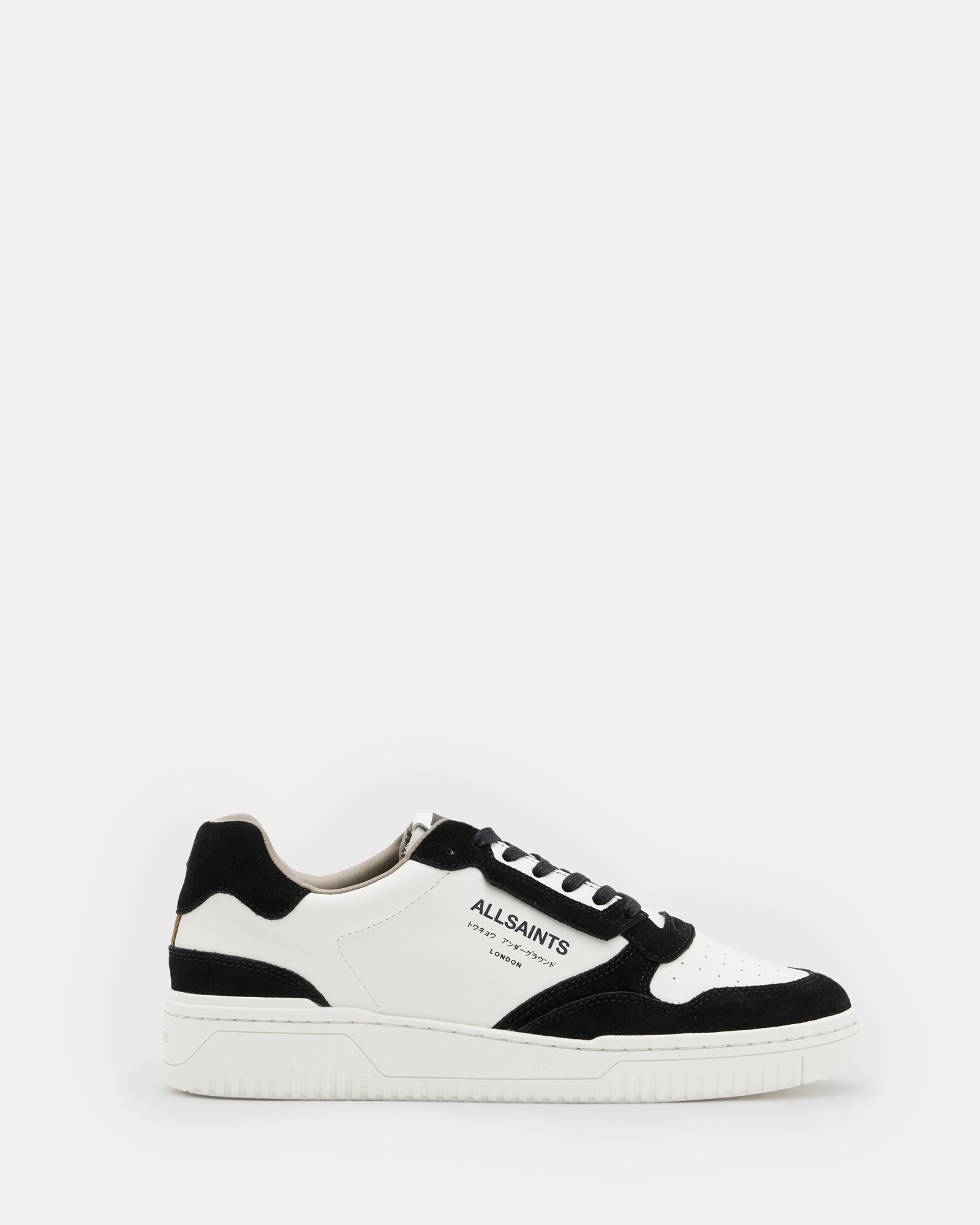 Allsaints Regan Leather Low Top Trainers In White/black