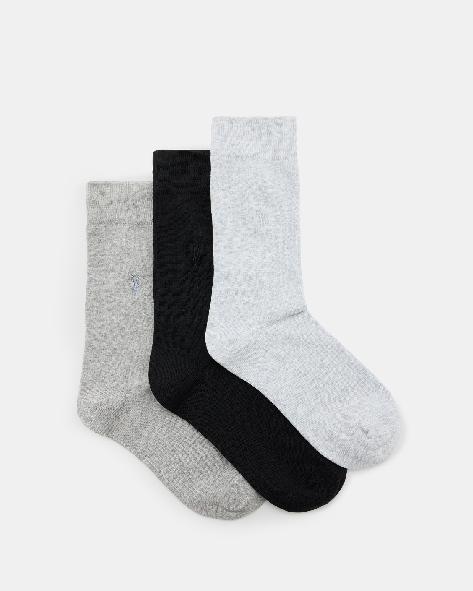 Shop Allsaints Adan Ramskull Embroidered Socks 3 Pack In Lilac/ash Grey/blk