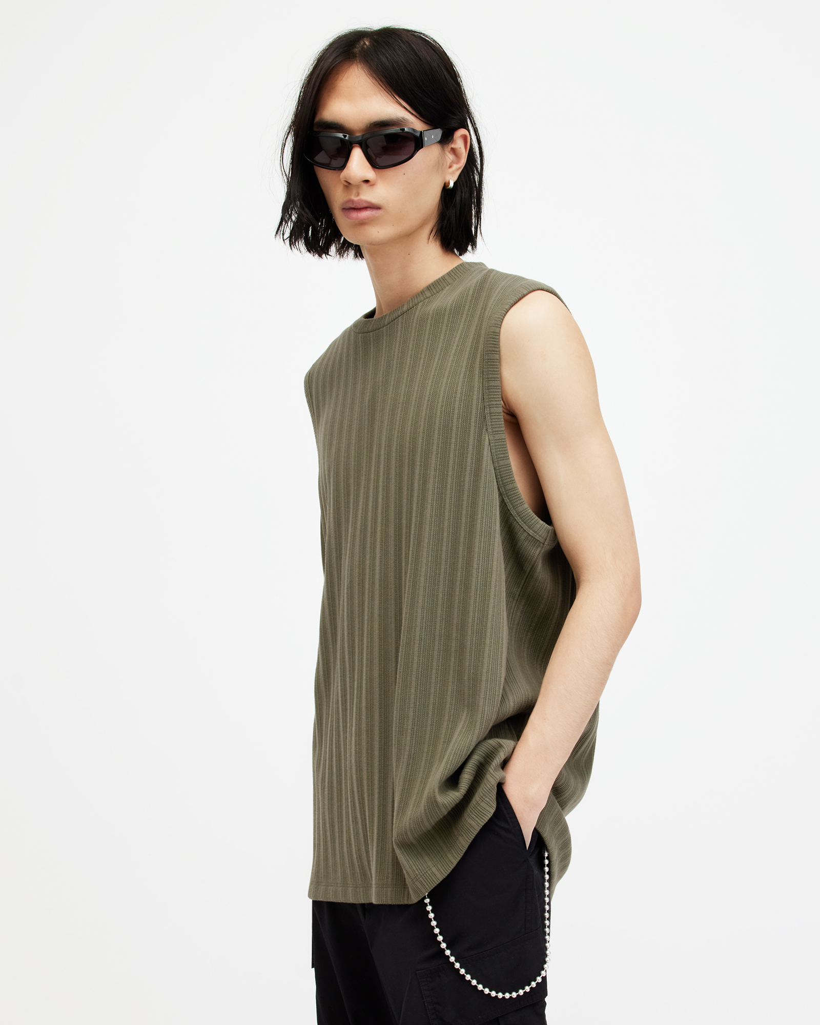 Shop Allsaints Madison Textured Sleeveless Vest Top, In Valley Green