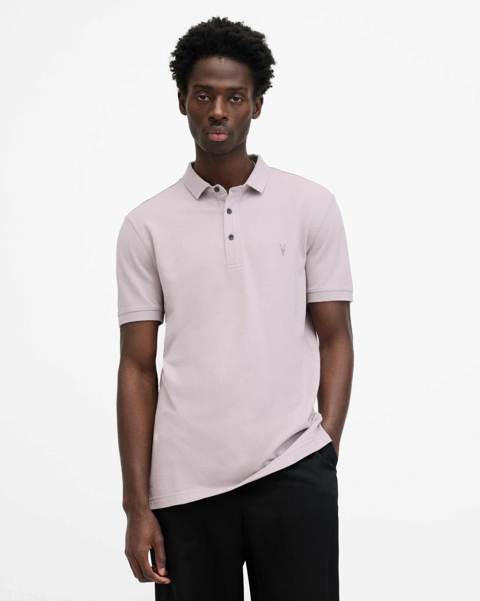Shop Allsaints Reform Short Sleeve Polo Shirt, In Smokey Lilac