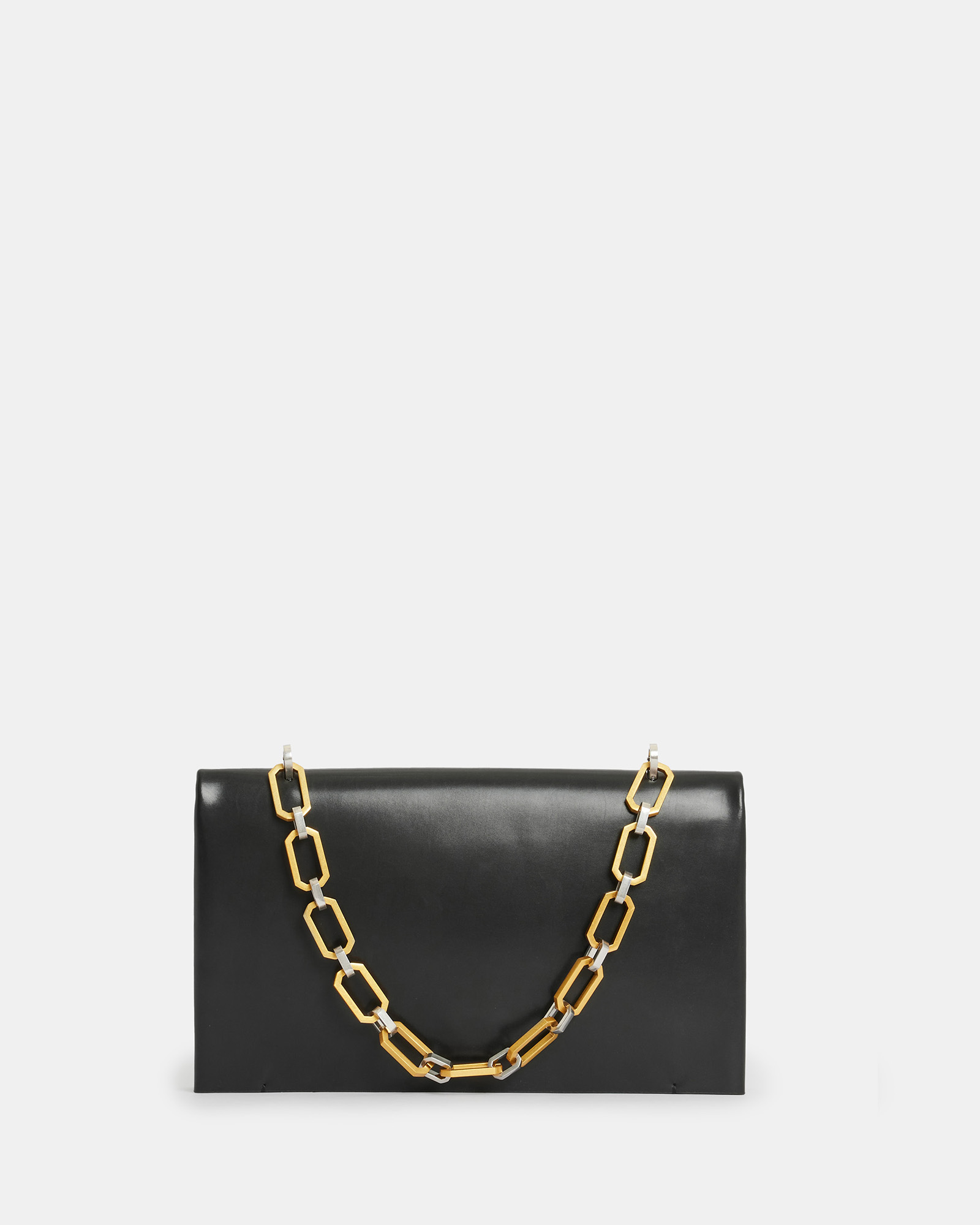 AllSaints Akira Leather Removable Chain Clutch Bag