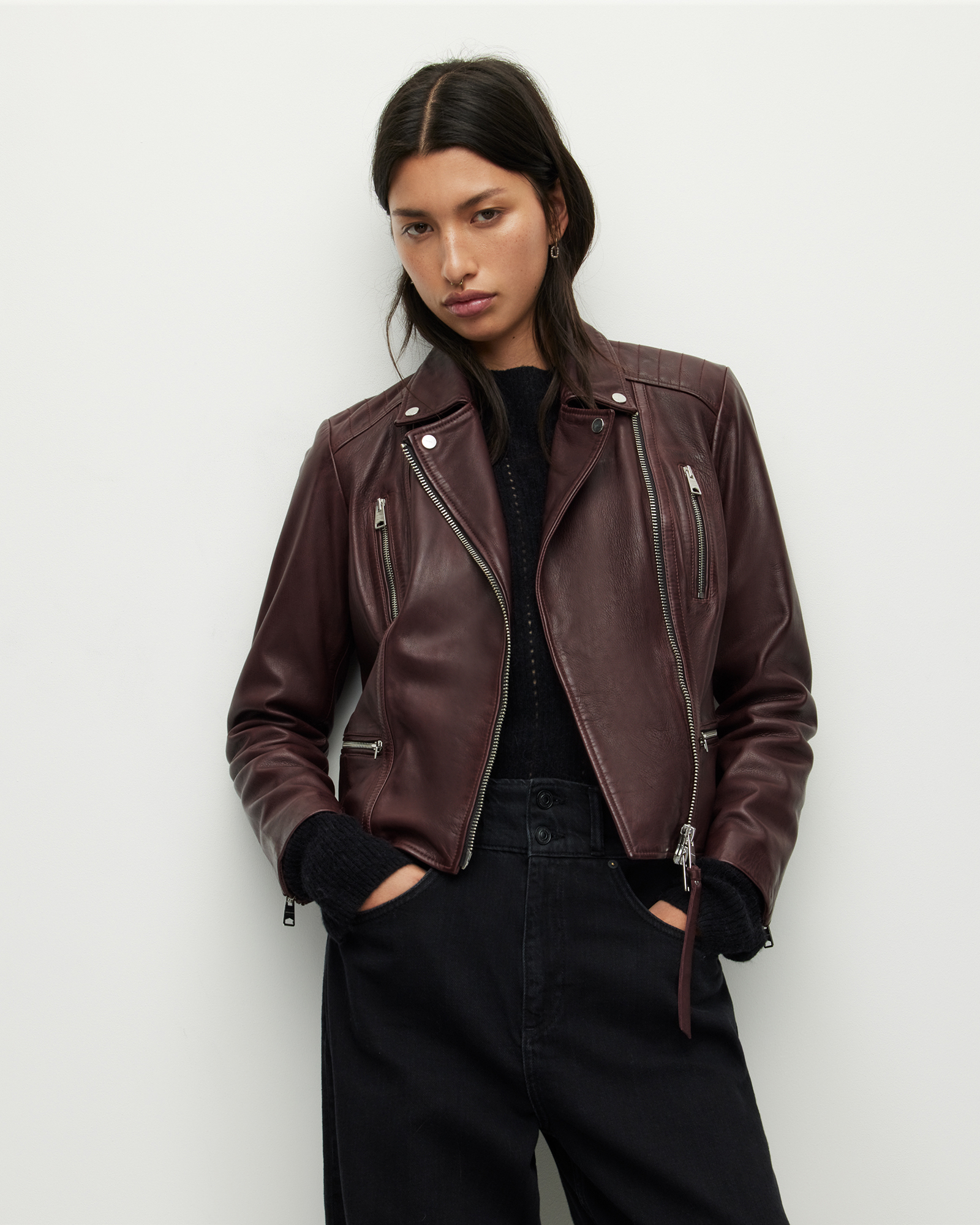 Sienna Leather Biker Jacket DEEP RED | ALLSAINTS