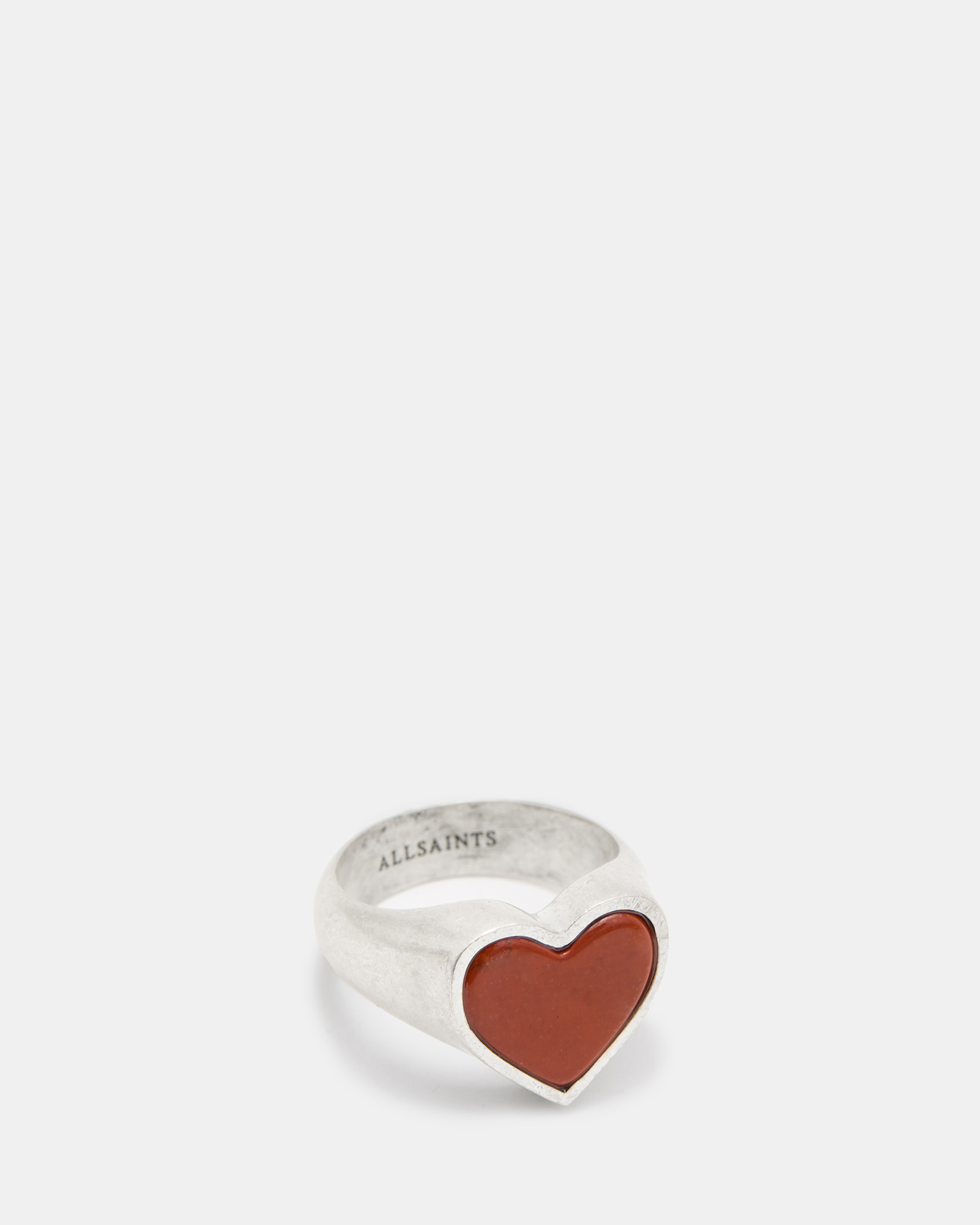 AllSaints Obi Heart Jasper Stone Signet Ring,, WRM SLVER/RED JASP