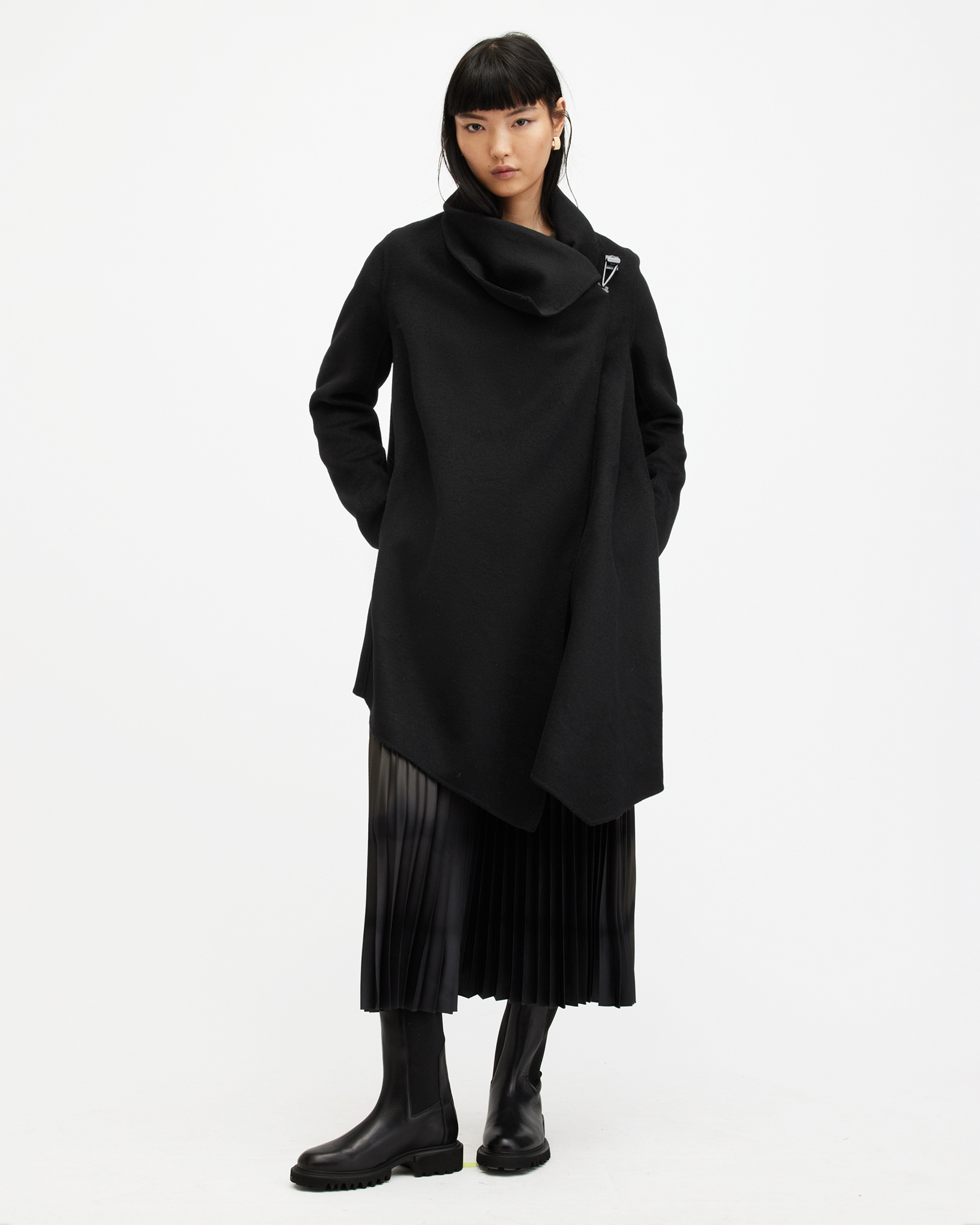 AllSaints Monument Eve Wool Blend Coat,, Black