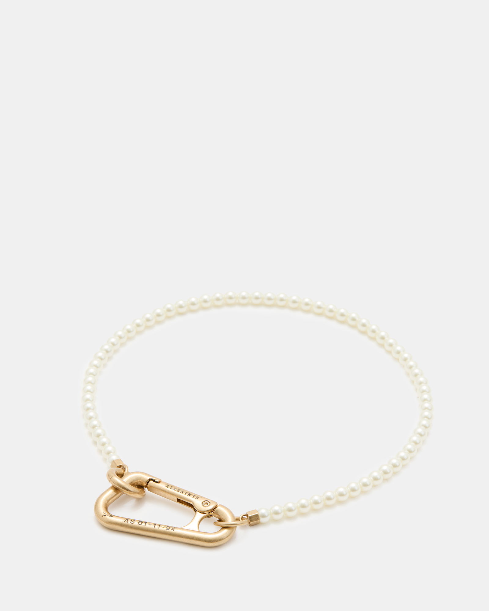AllSaints Pearl Carabiner Clasp Necklace,, WARM BRASS/WHITE