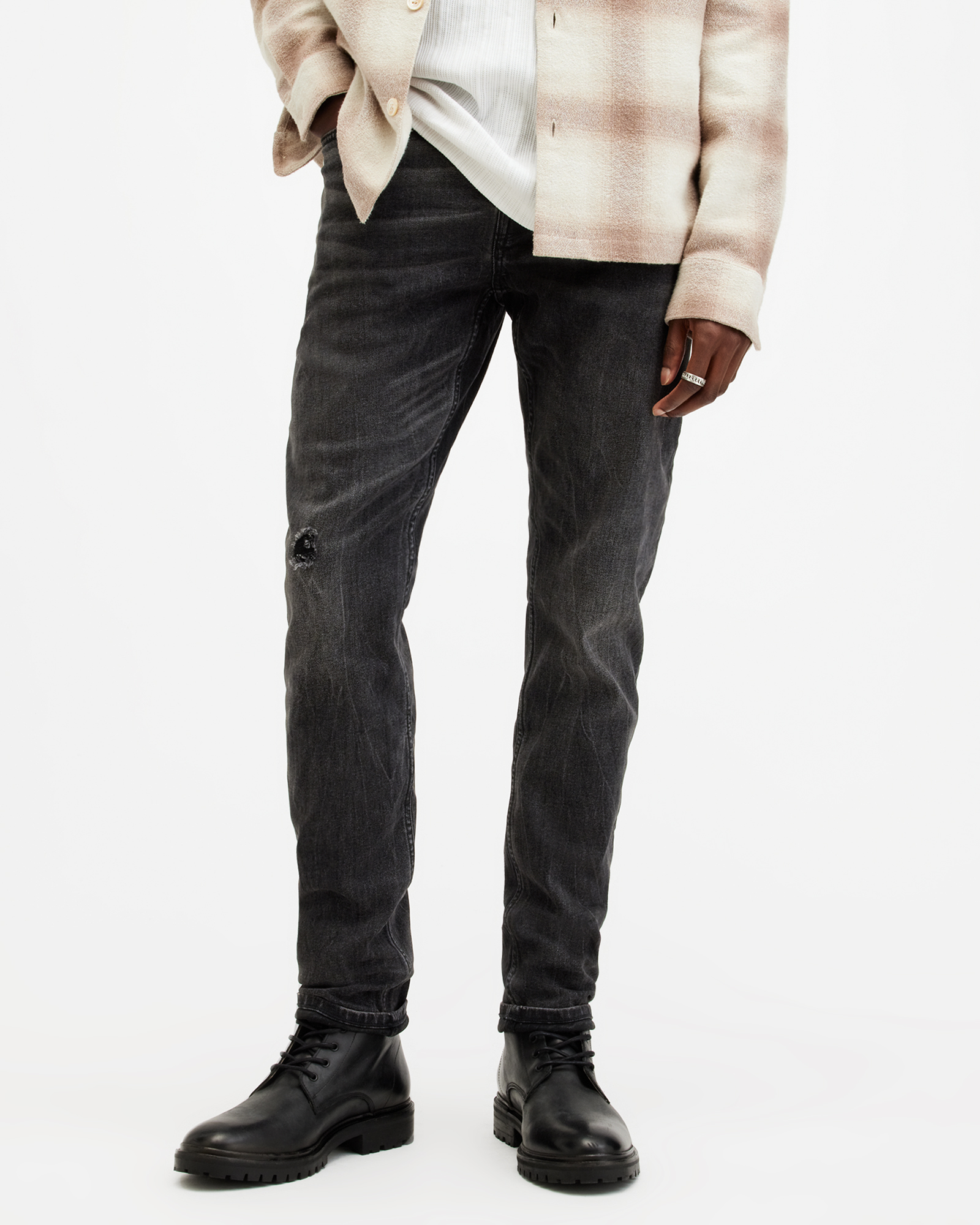 AllSaints Men's Cotton Traditional Rex Slim Jeans, Black, Size: 34/L32