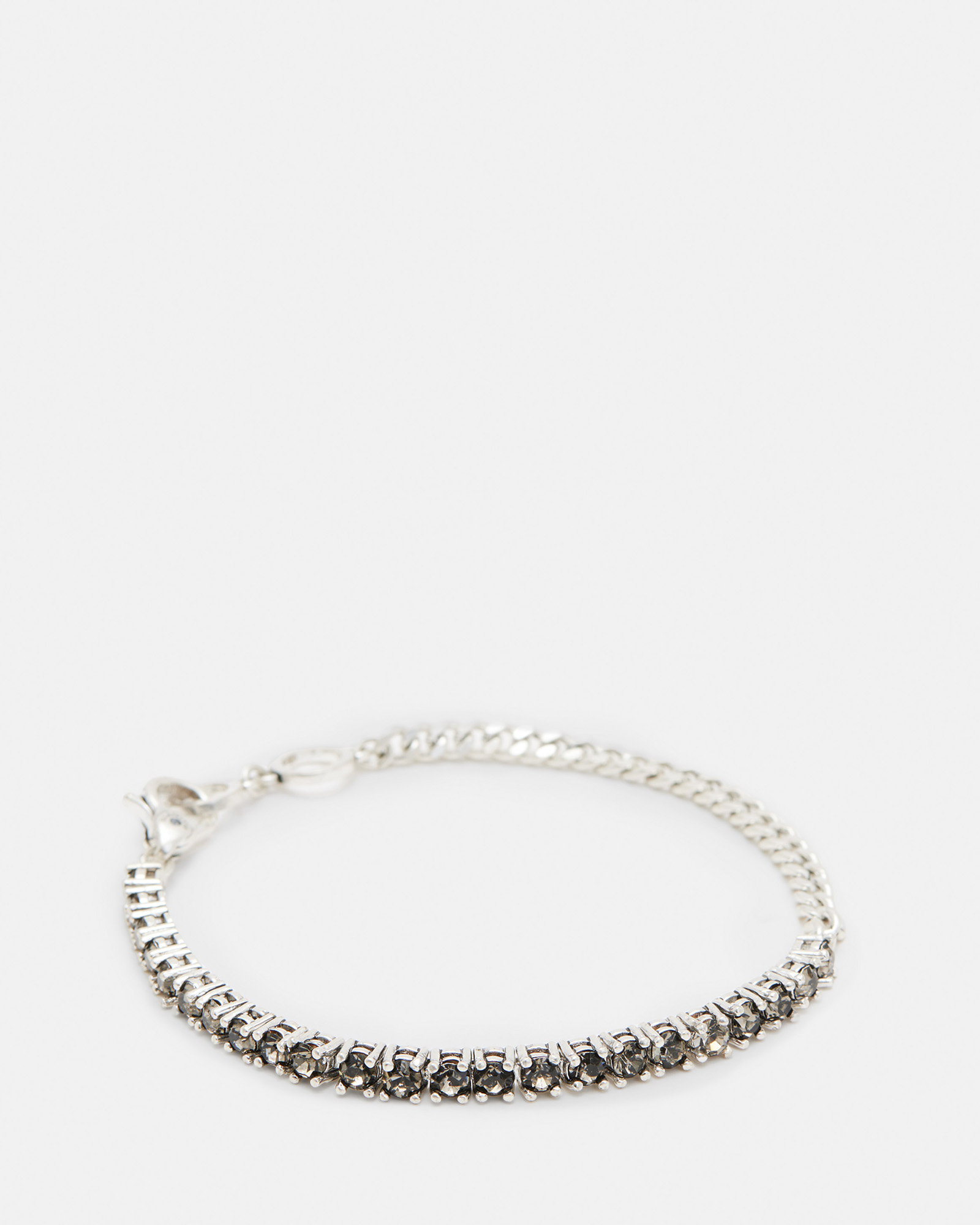 AllSaints Della Crystal Curb Chain Bracelet,, WRM SLVR/BLCK DIAM