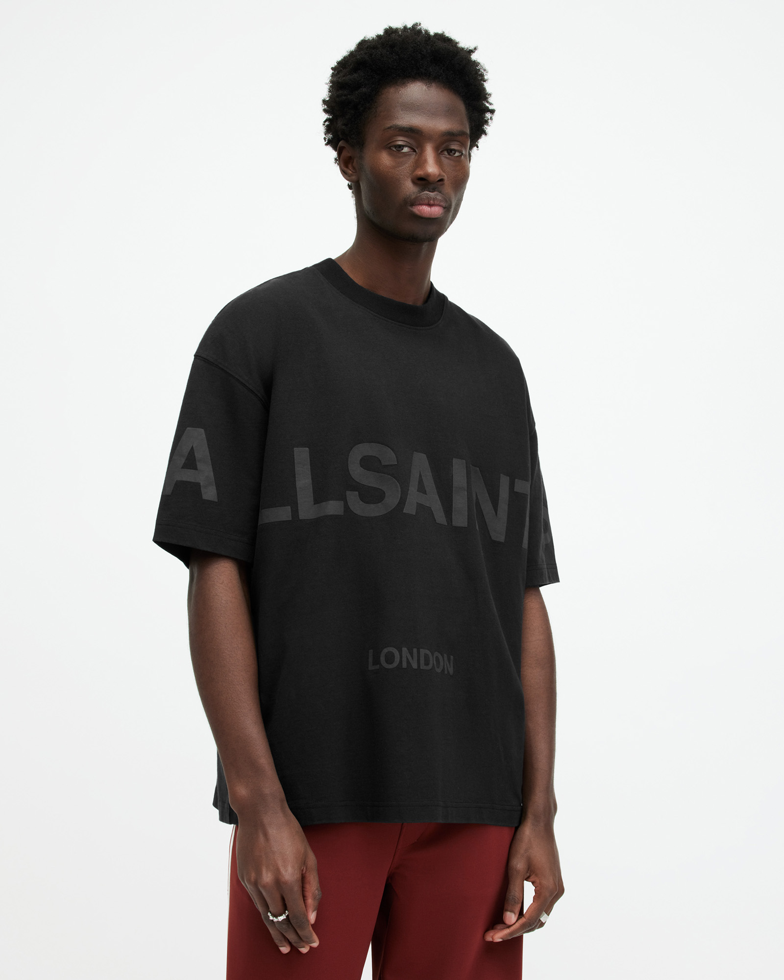 AllSaints Biggy Oversized Logo Print T-Shirt,, Jet Black