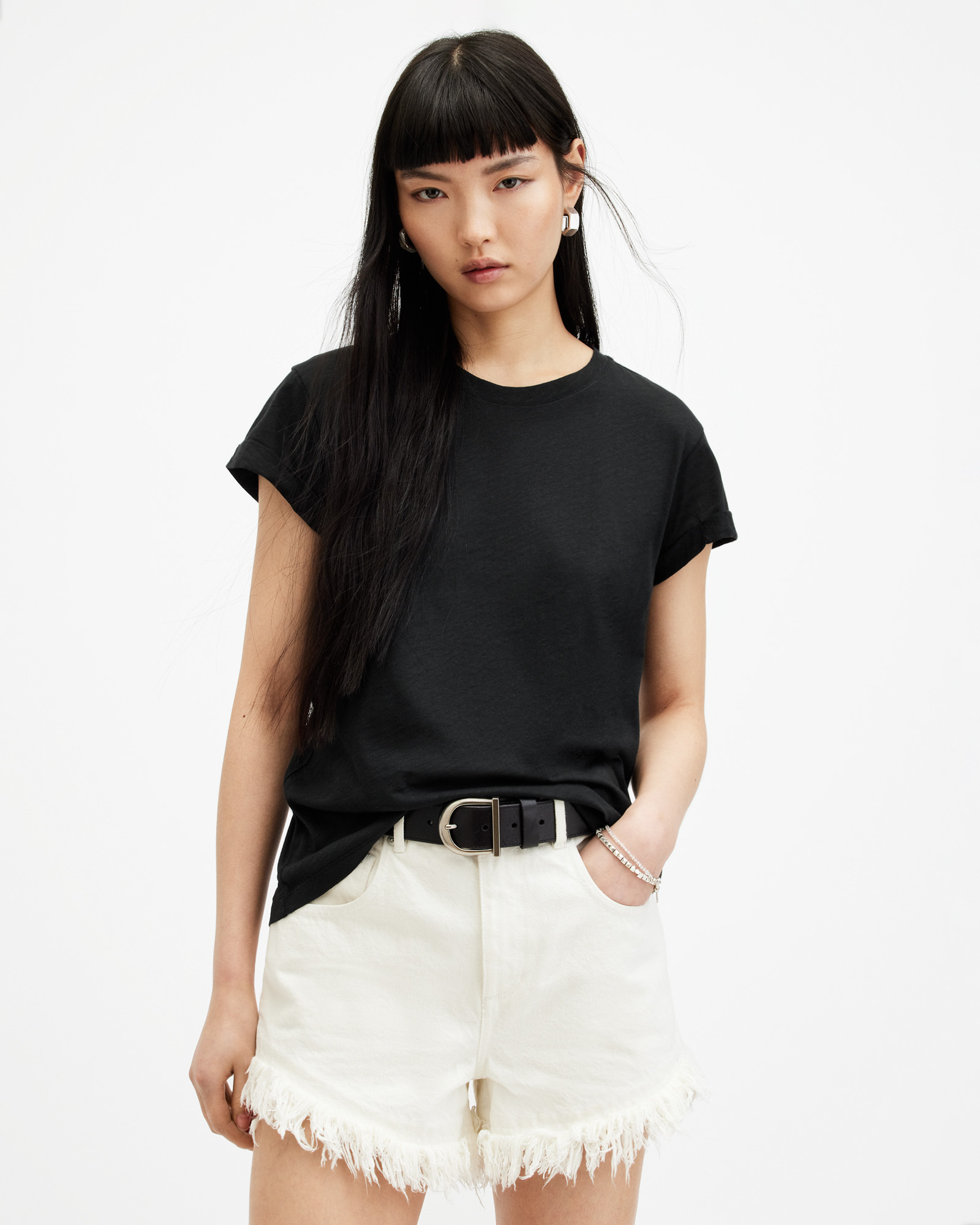 AllSaints Women's Cotton Regular Fit Anna T-Shirt, Black, Size: 12