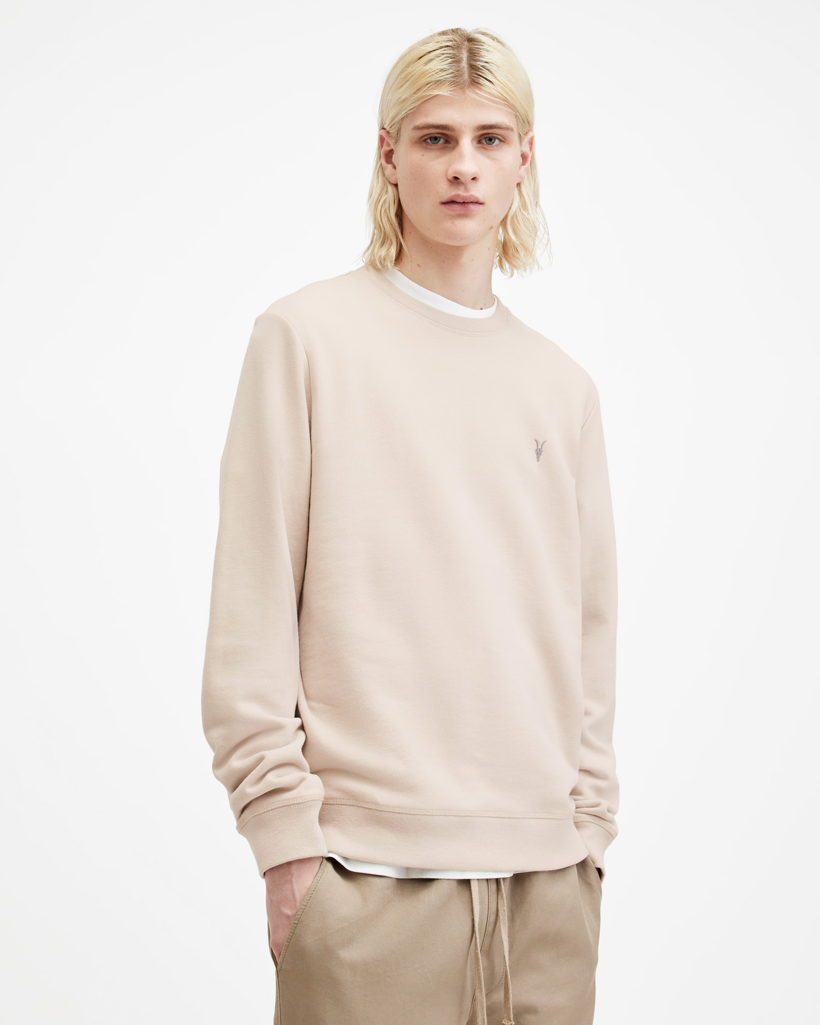 AllSaints Raven Crew Neck Ramskull Sweatshirt,, DUST TAUPE