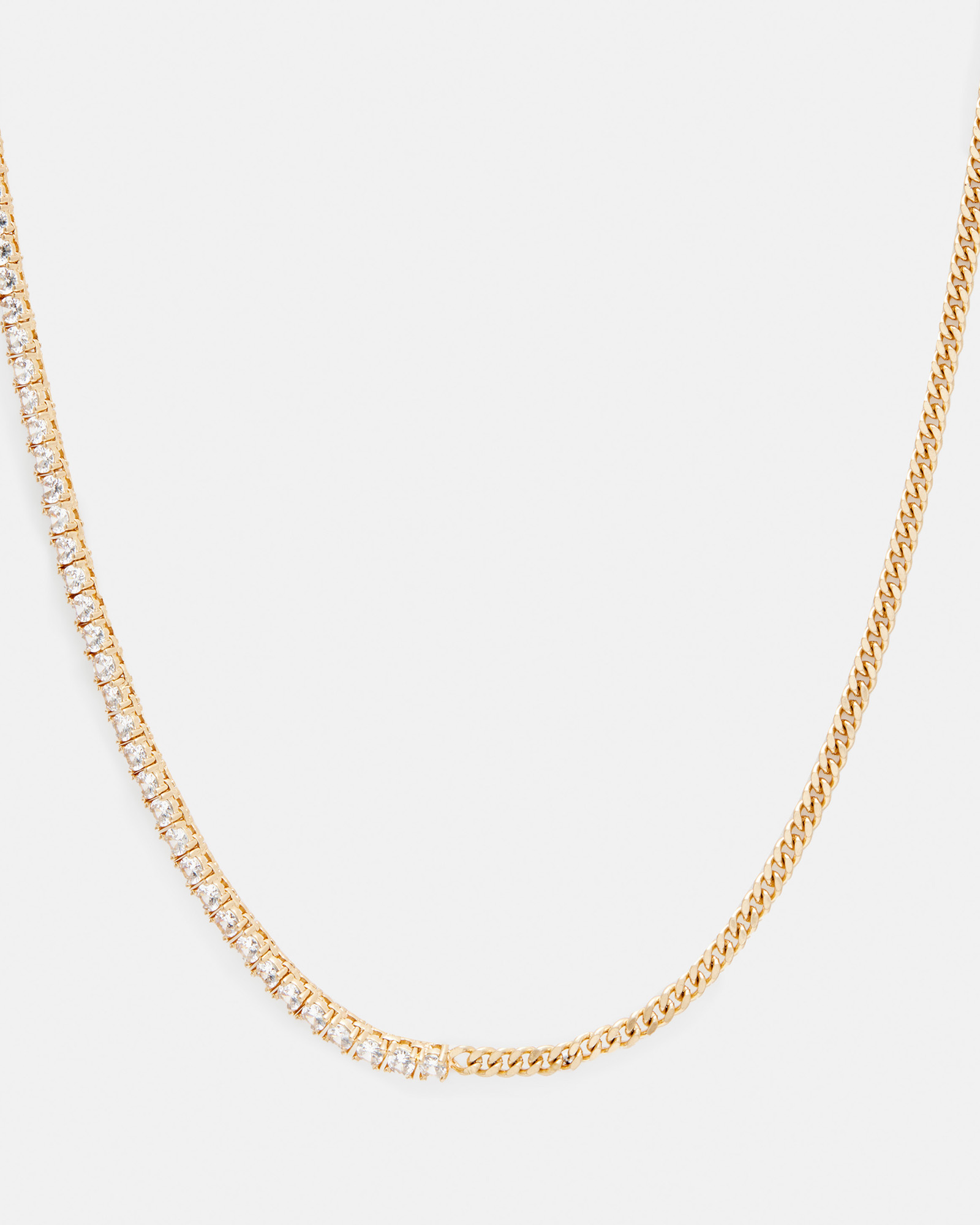 AllSaints Della Crystal Curb Chain Necklace,, WARM BRASS/CRYSTAL