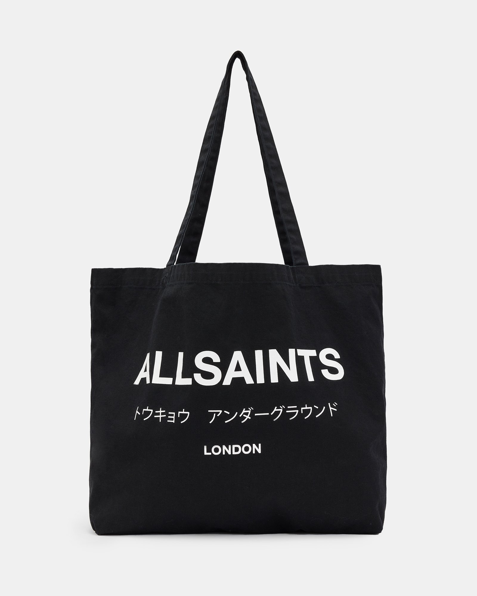 AllSaints Underground Logo Printed Tote Bag,, Black/Chalk