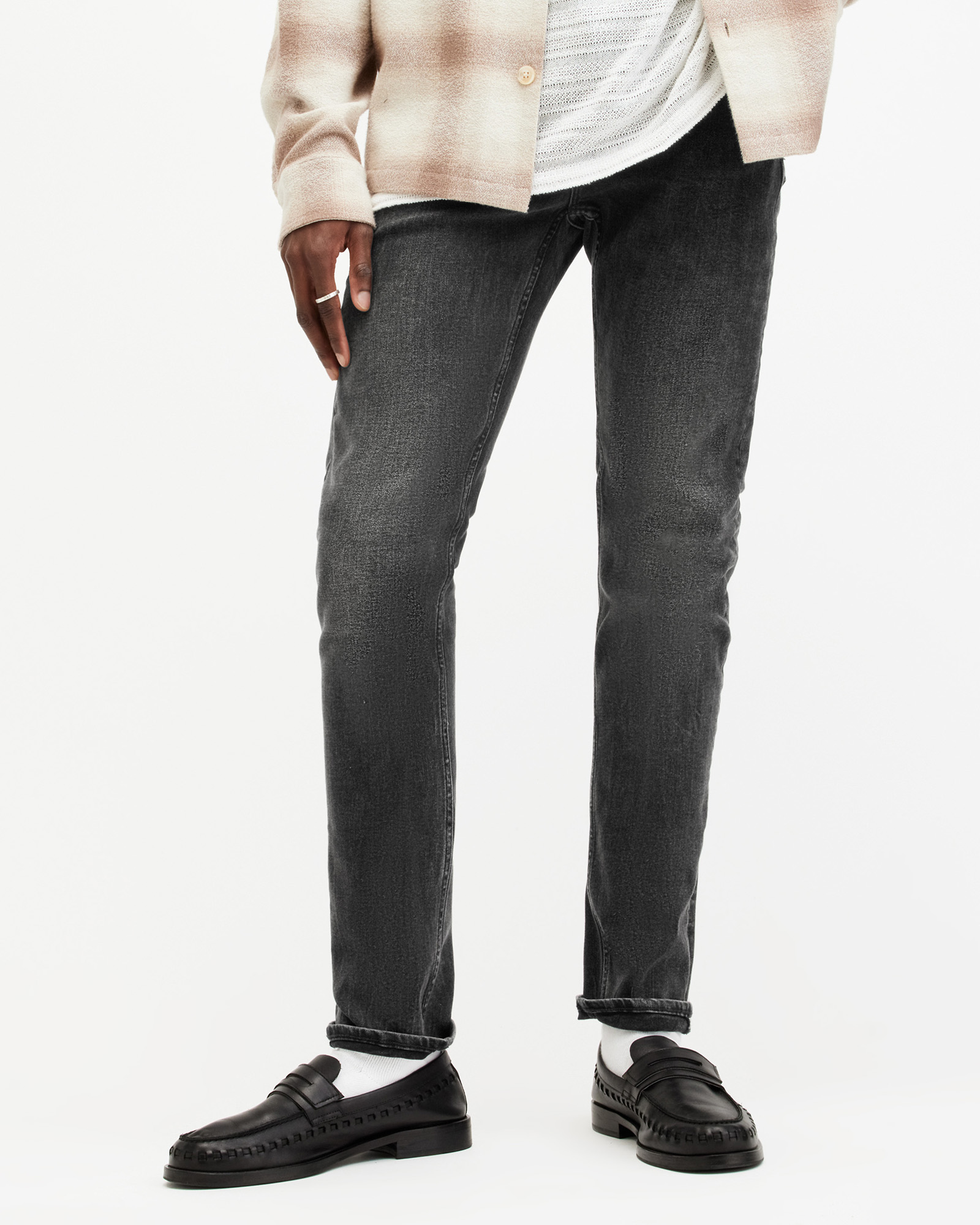 AllSaints Men's Cotton Traditional Cigarette Skinny Jeans, Black, Size: 38/L30