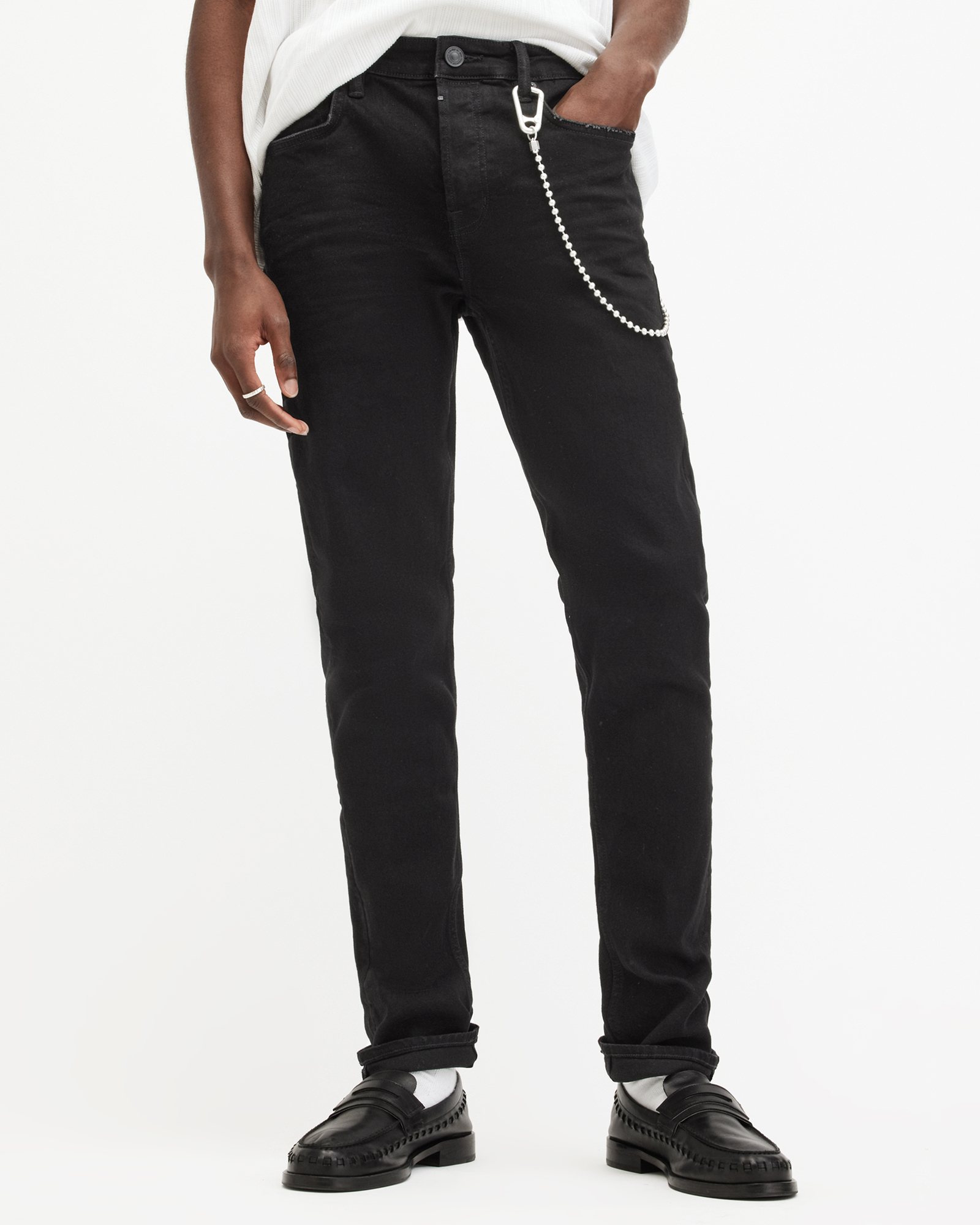 AllSaints Men's Cotton Traditional Cigarette Skinny Jeans, Black, Size: 30/L32