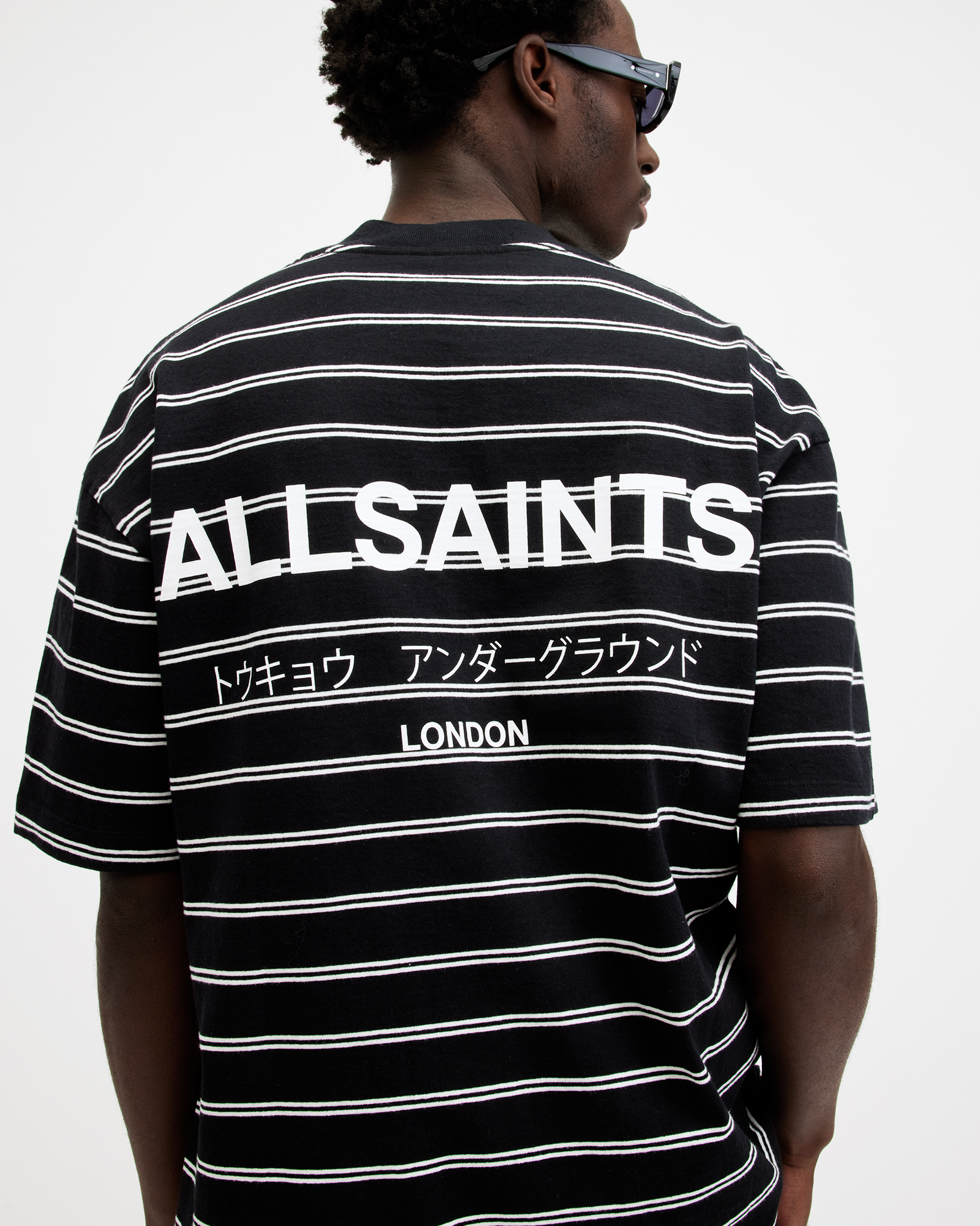 AllSaints Underground Oversized Striped T-Shirt,, Size: