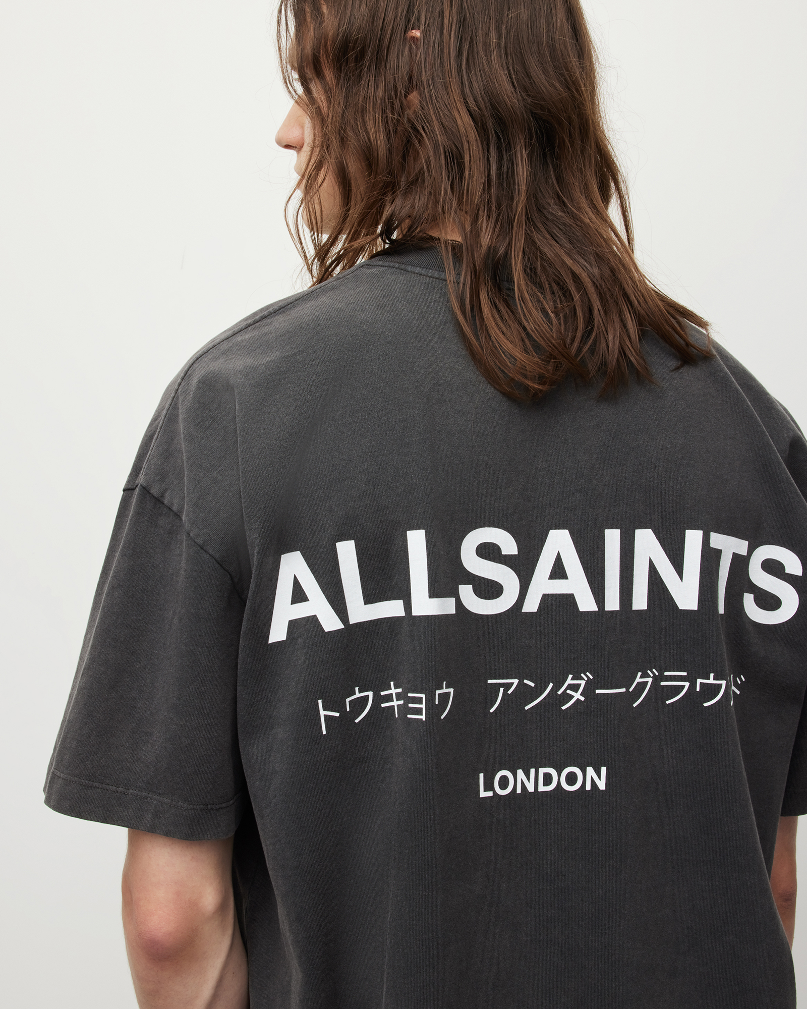 AllSaints Underground Oversized Crew Neck T-Shirt,, Washed Black