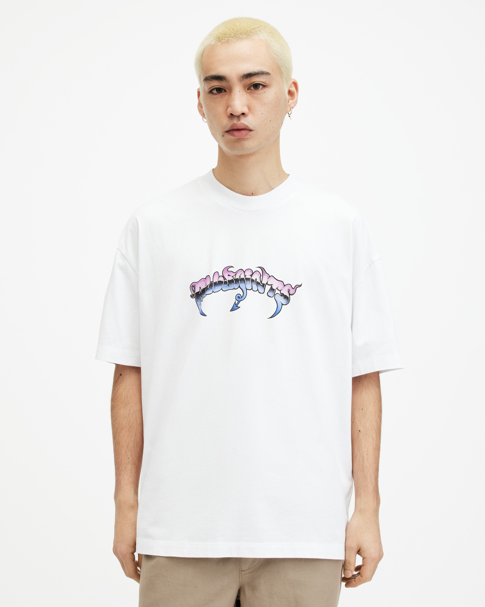 AllSaints Phang Logo Printed Crew Neck T-Shirt,, Optic White