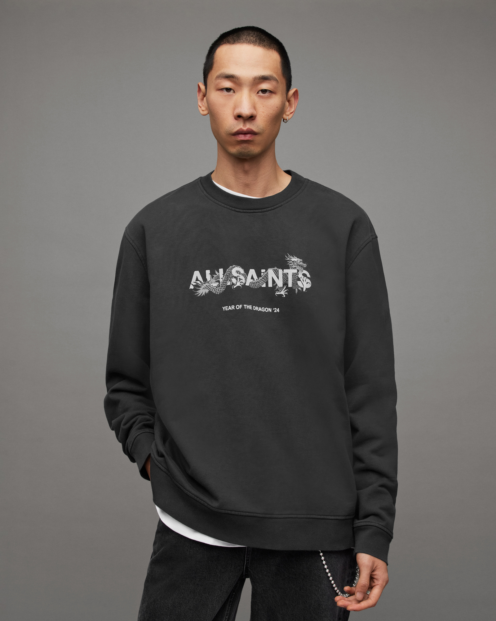AllSaints Chiao Graphic Print Relaxed Crew Sweatshirt