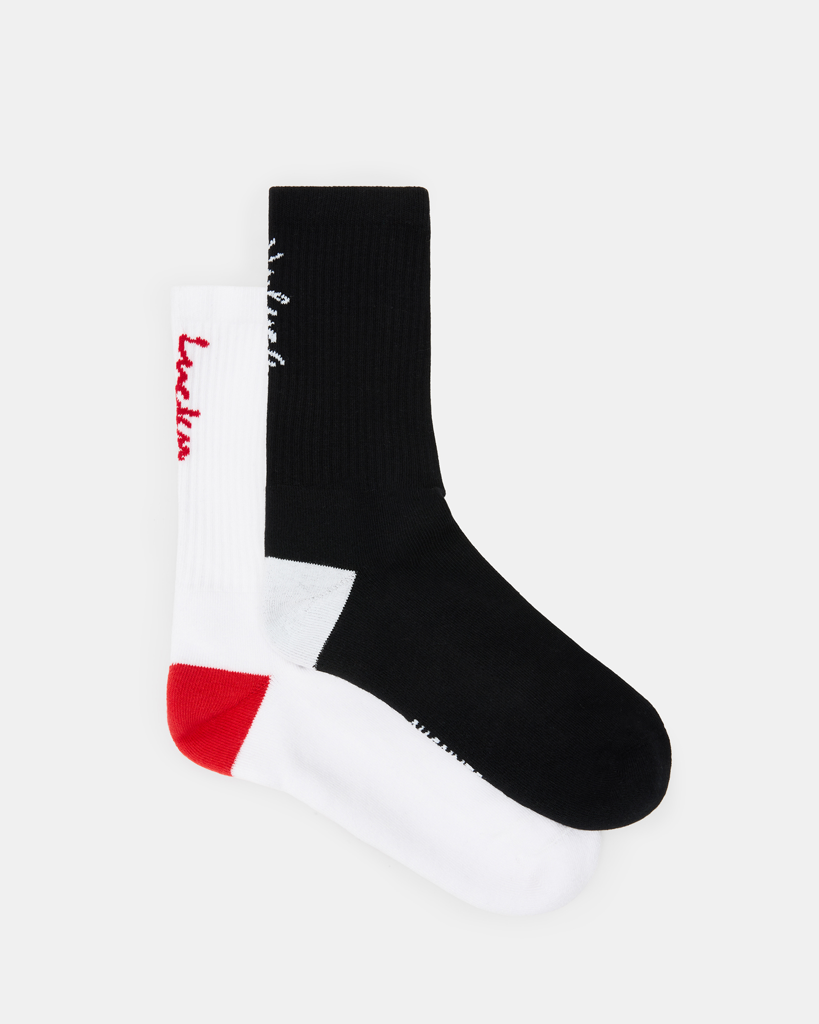 AllSaints Unlucky Lucky Socks 2 Pack,, WHITE/BLACK/RED