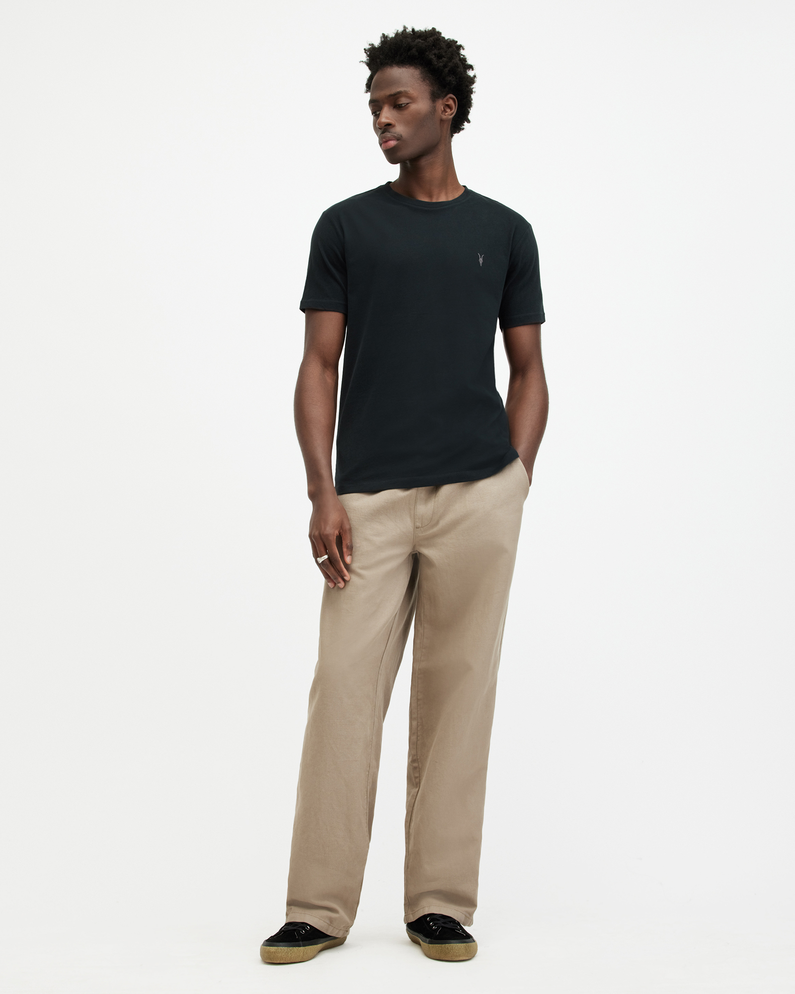 AllSaints Men's Cotton Slim Fit Brace Tonic Short Sleeve Crew T-Shirt, Black, Size: S