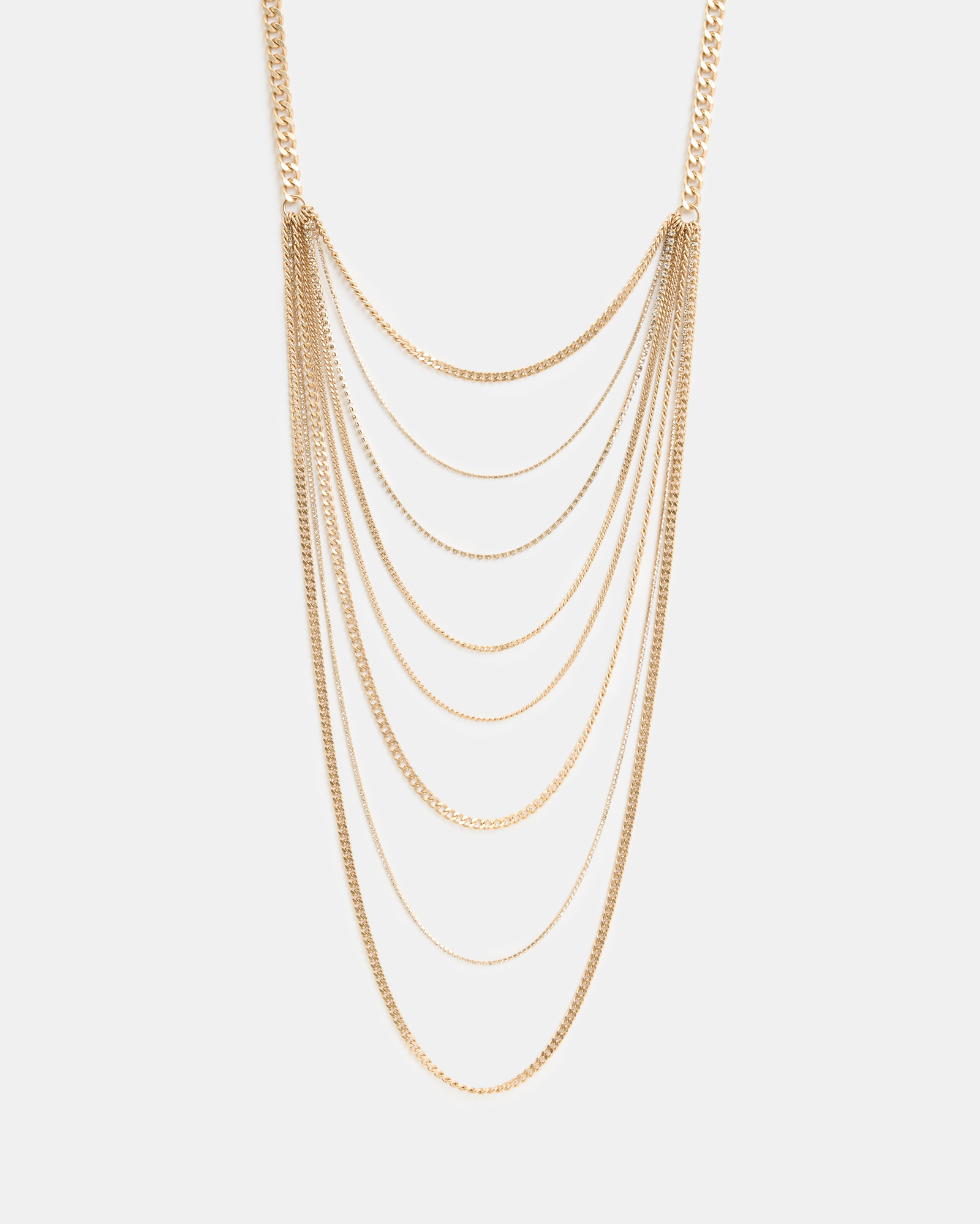 AllSaints Trudy Layered Chain Necklace,, WARM BRASS/GREY