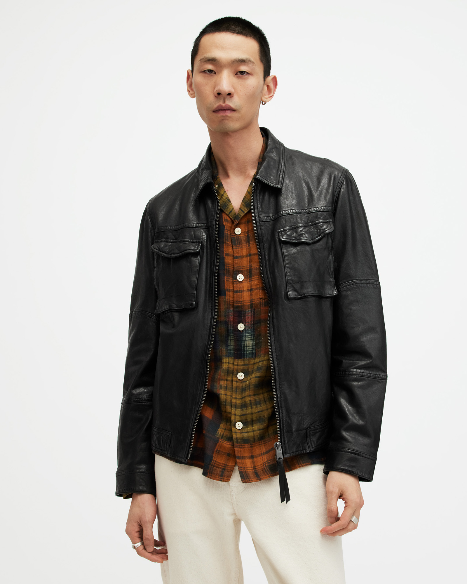 AllSaints Whilby Zip Up Lightweight Leather Jacket