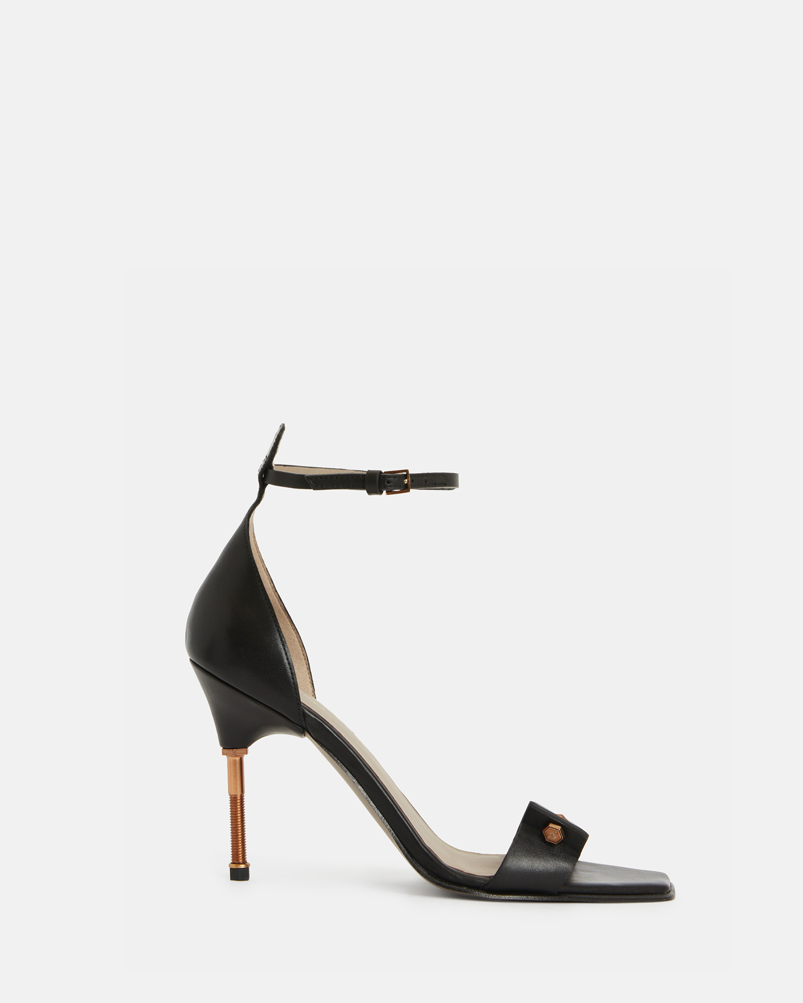 AllSaints Betty Square Toe Leather Heeled Sandals,, Black