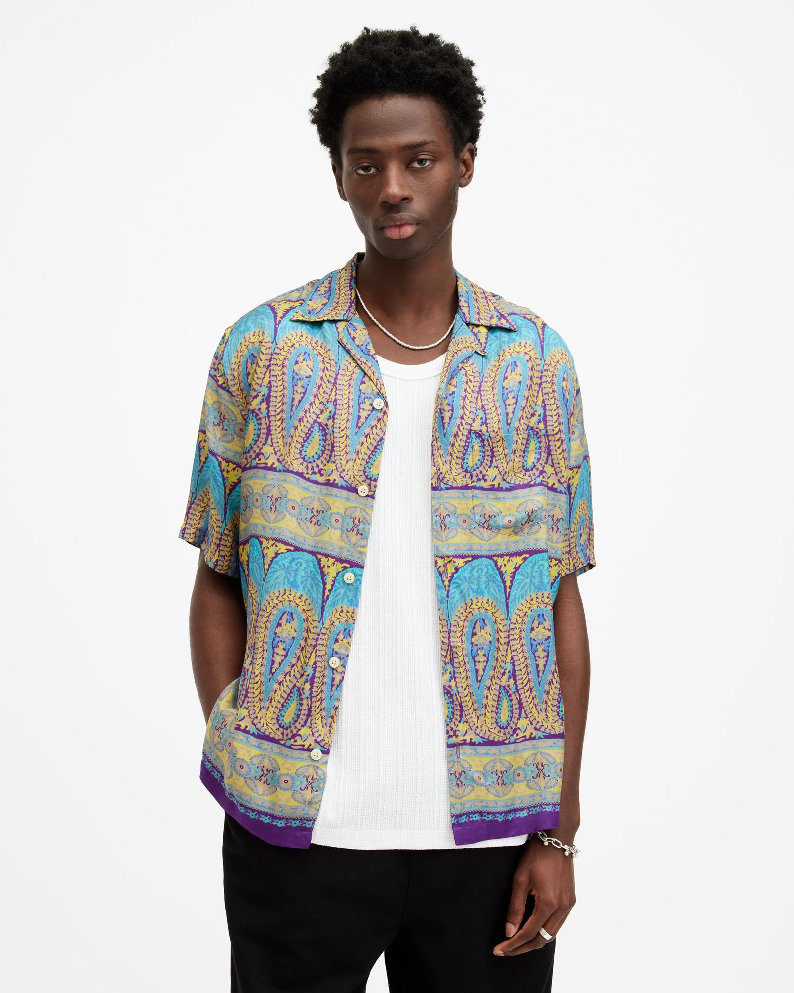 Shop Allsaints Pennard Printed Relaxed Fit Shirt In Costello Blue