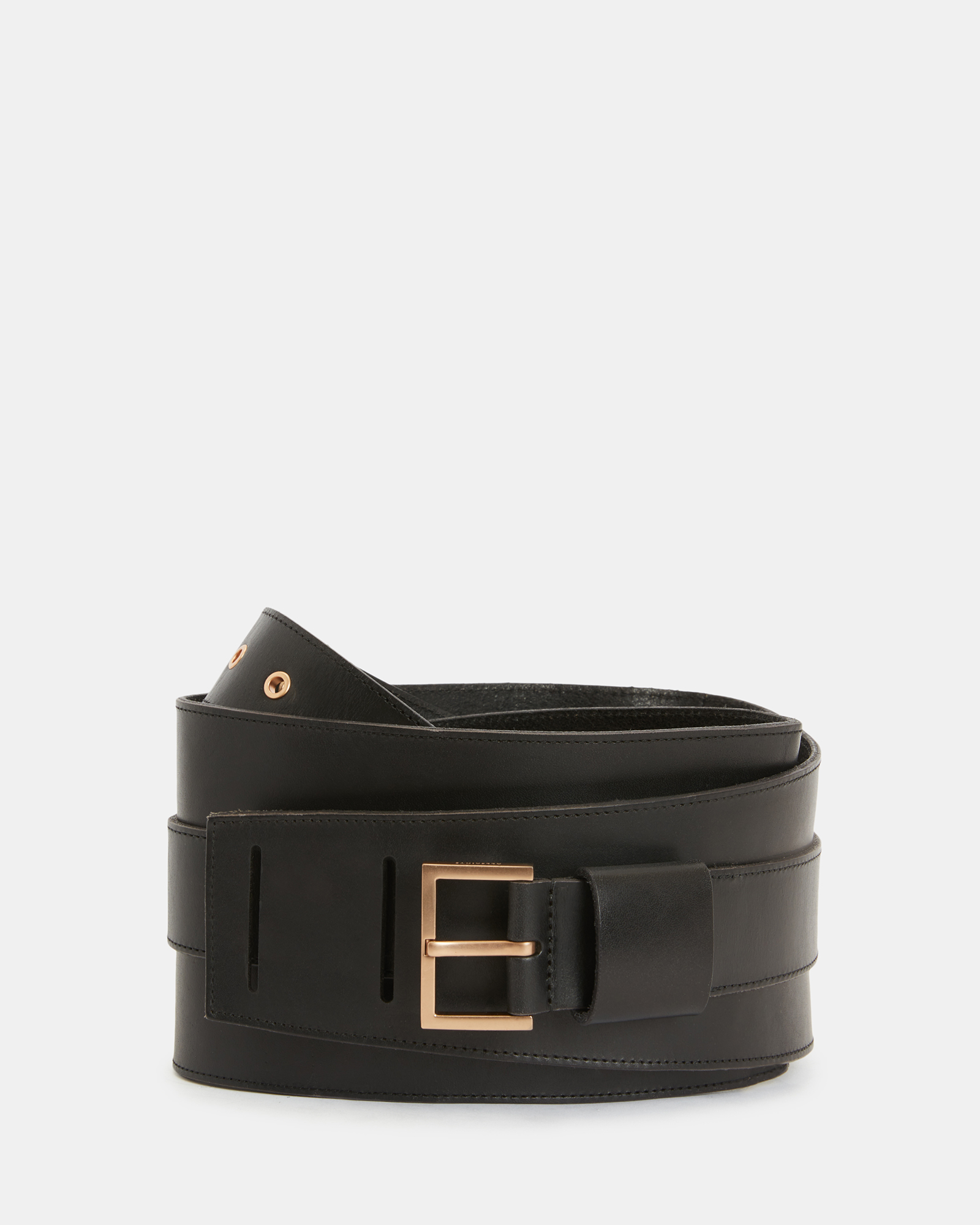 Harlow Leather Waist Belt BLACK/WARM BRASS | ALLSAINTS